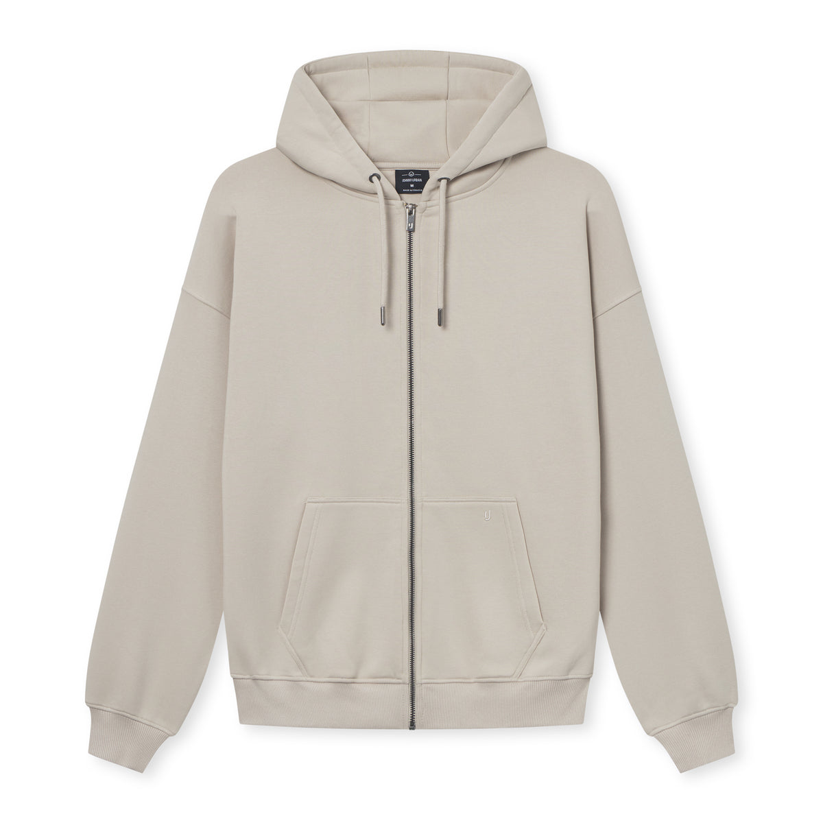 Beige oversized Zip-Hoodie 'Caleb' mit Kapuze, Fronttasche und Reißverschluss