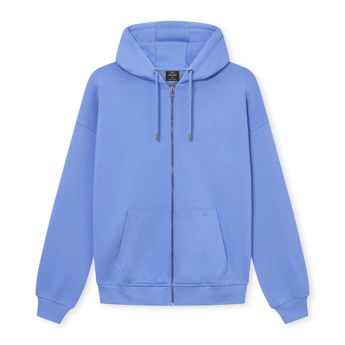 Oversized Zip Hoodie 'Caleb' in blau mit Kapuze und Kängurutasche