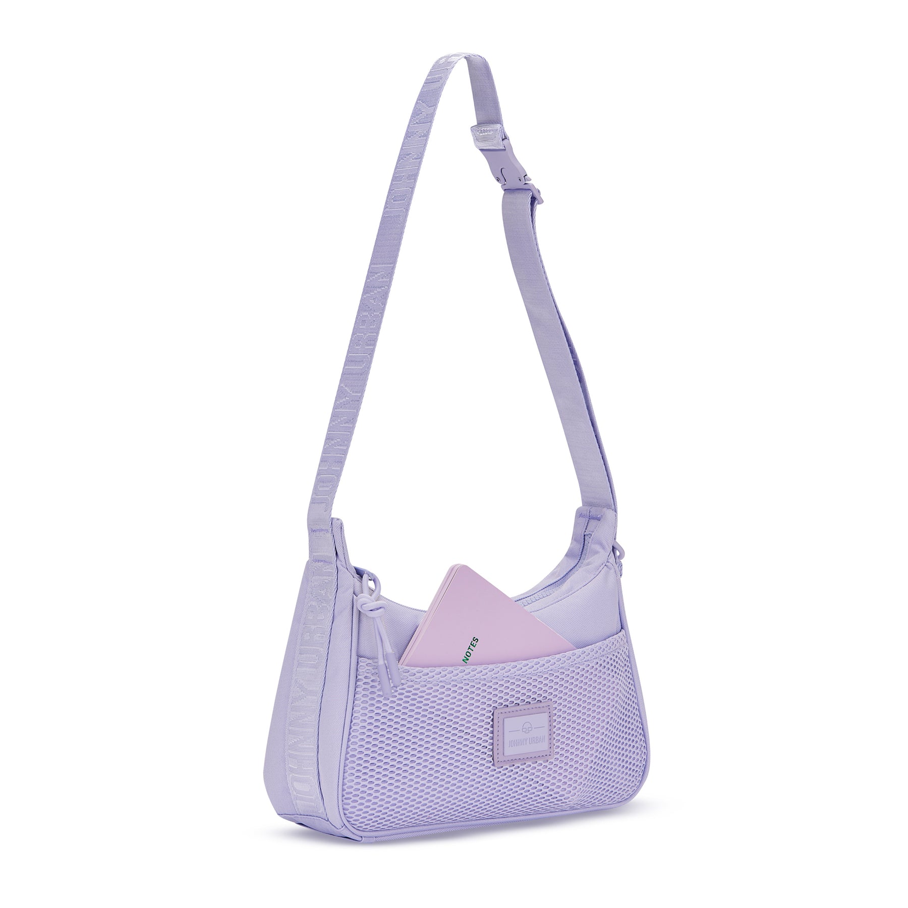 Lila Handtasche 'Maddy' von Johnny Urban mit verstellbarem Schulterriemen und Netzaußentasche mit Notizbuch
