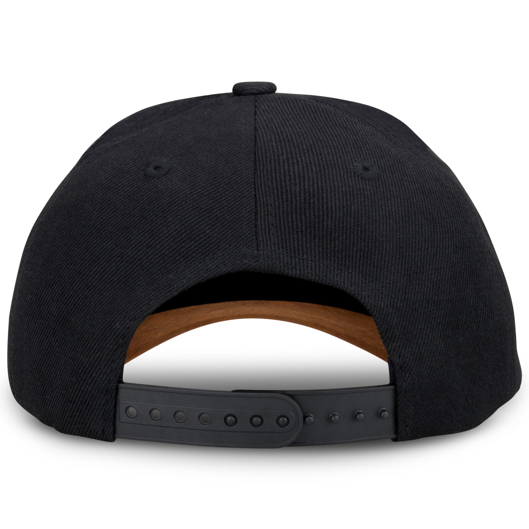 Schwarze Basecap 'Dean' curved von hinten mit verstellbarem Verschluss und braunem Innenschild