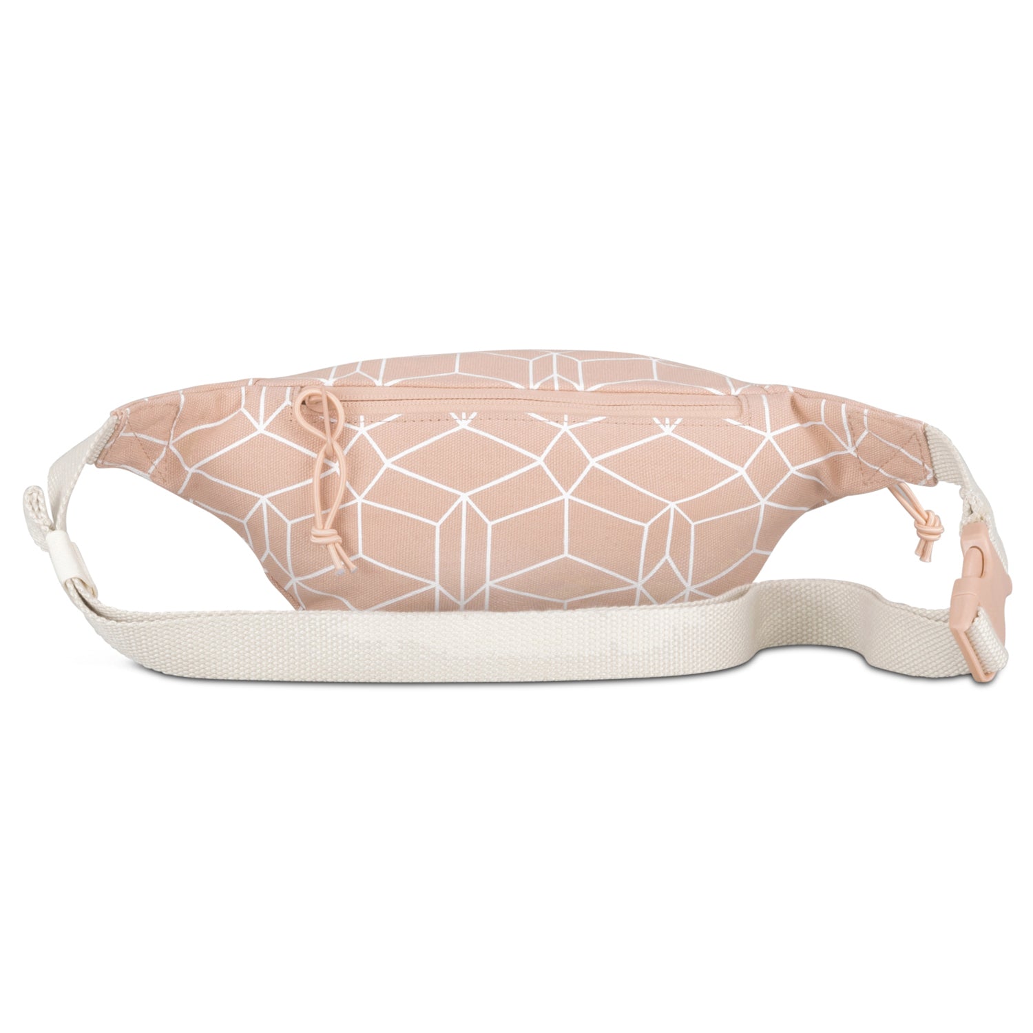 Rosa gemusterte Damen-Bauchtasche 'Toni' mit weißem geometrischem Design und verstellbarem weißen Gurt