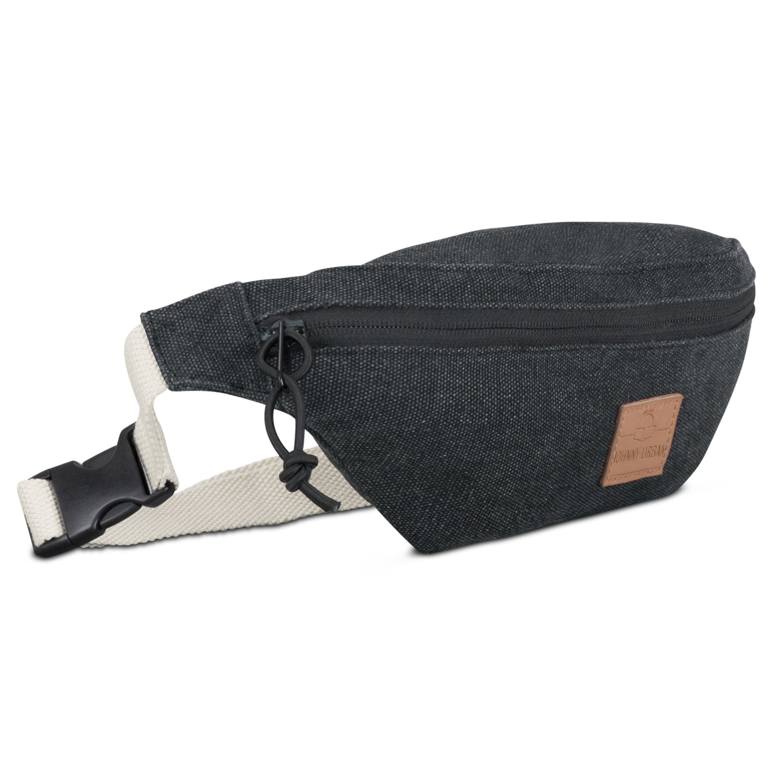Anthrazitfarbene Bauchtasche 'Toni' von Johnny Urban mit weißem verstellbarem Gurt und Lederlogo