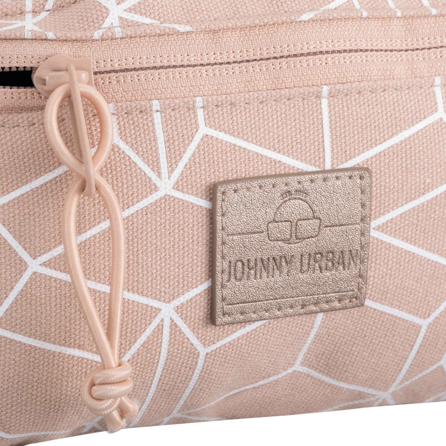 Rosa gemusterte Canvas-Bauchtasche 'Toni' mit weißem geometrischem Druck und Johnny Urban Logo