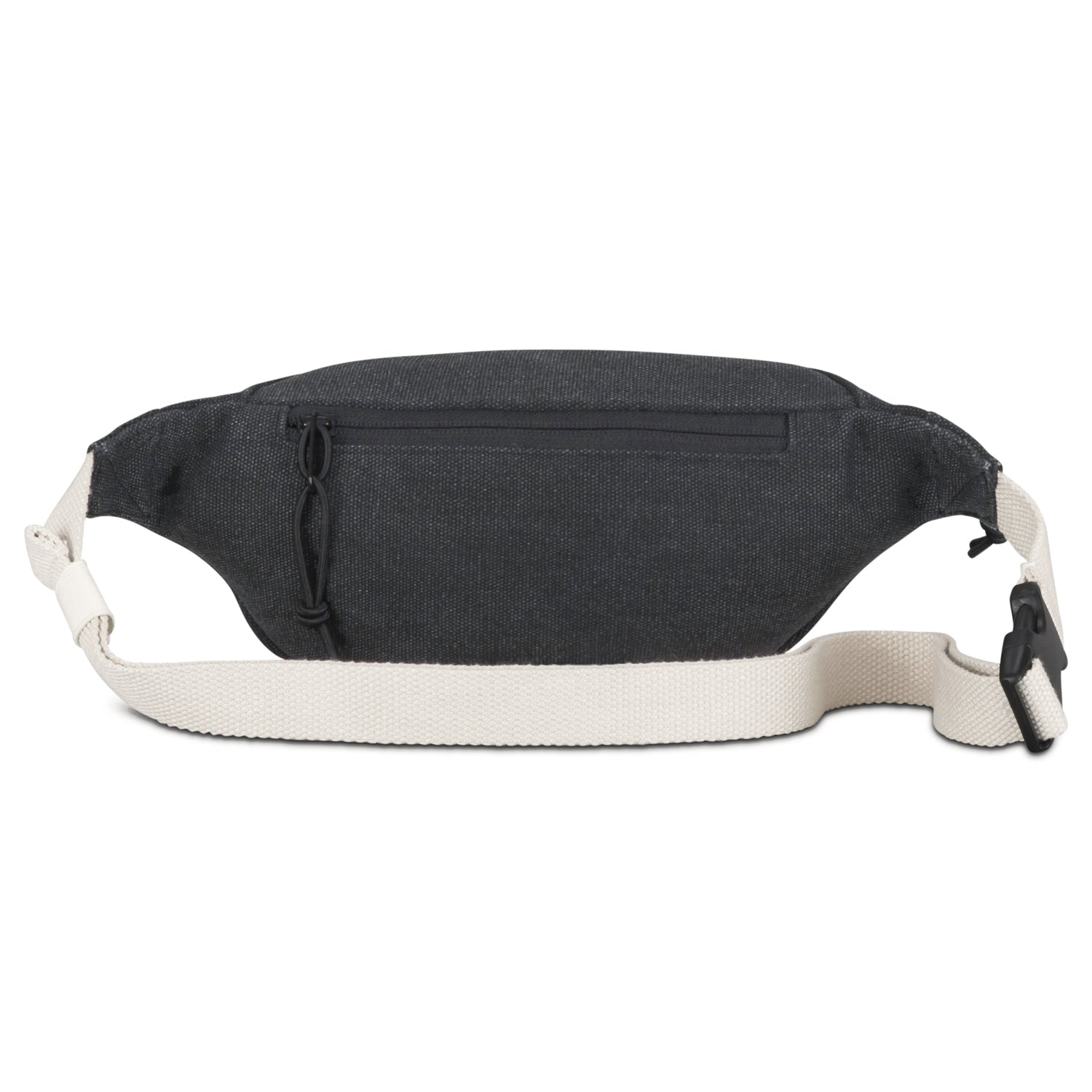 Anthrazitfarbene Canvas-Bauchtasche 'Toni' mit weißem verstellbarem Gurt und vorderer Reißverschlusstasche