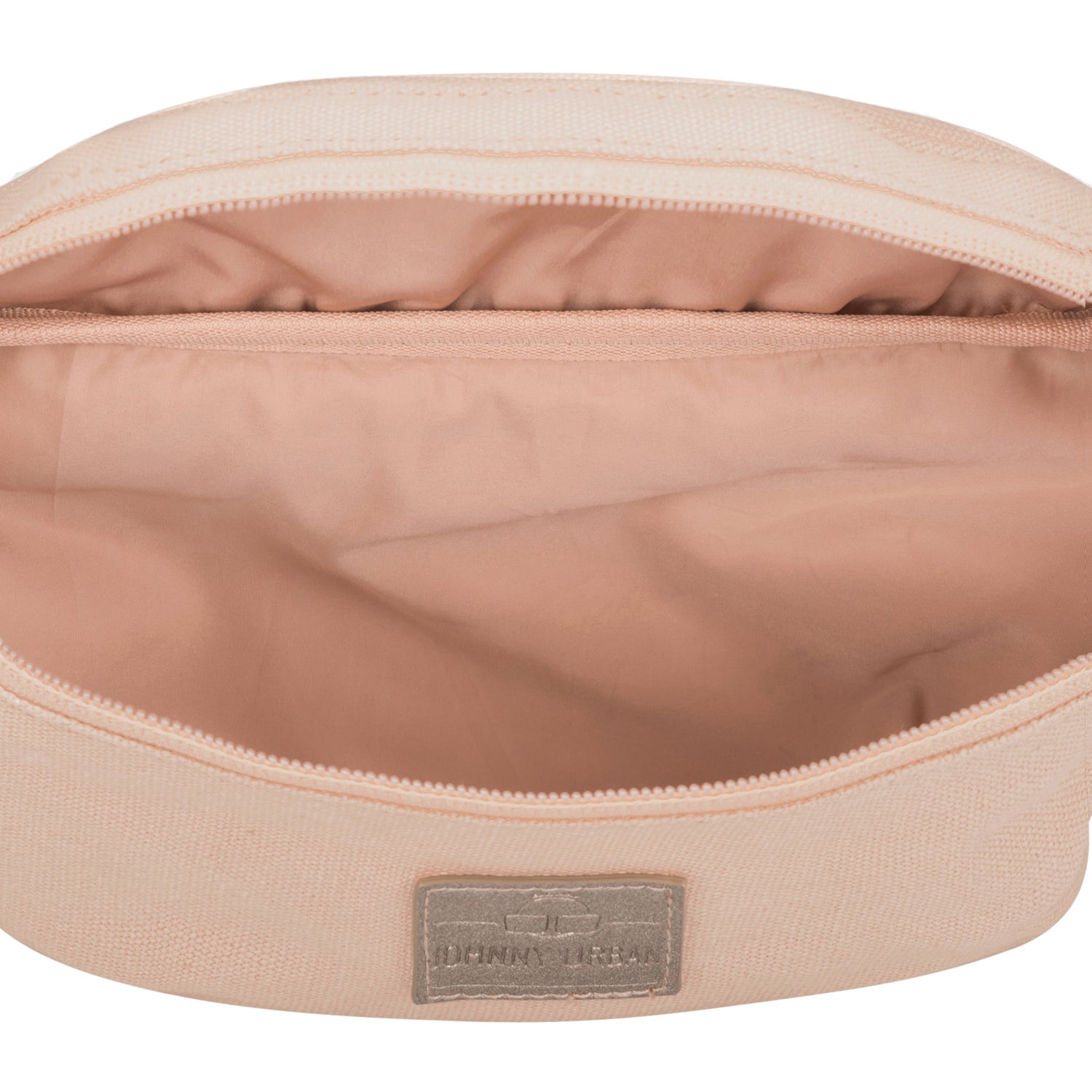 Innenansicht der rosa Canvas-Bauchtasche ‚Toni‘ von Johnny Urban mit Reißverschluss und Innentasche