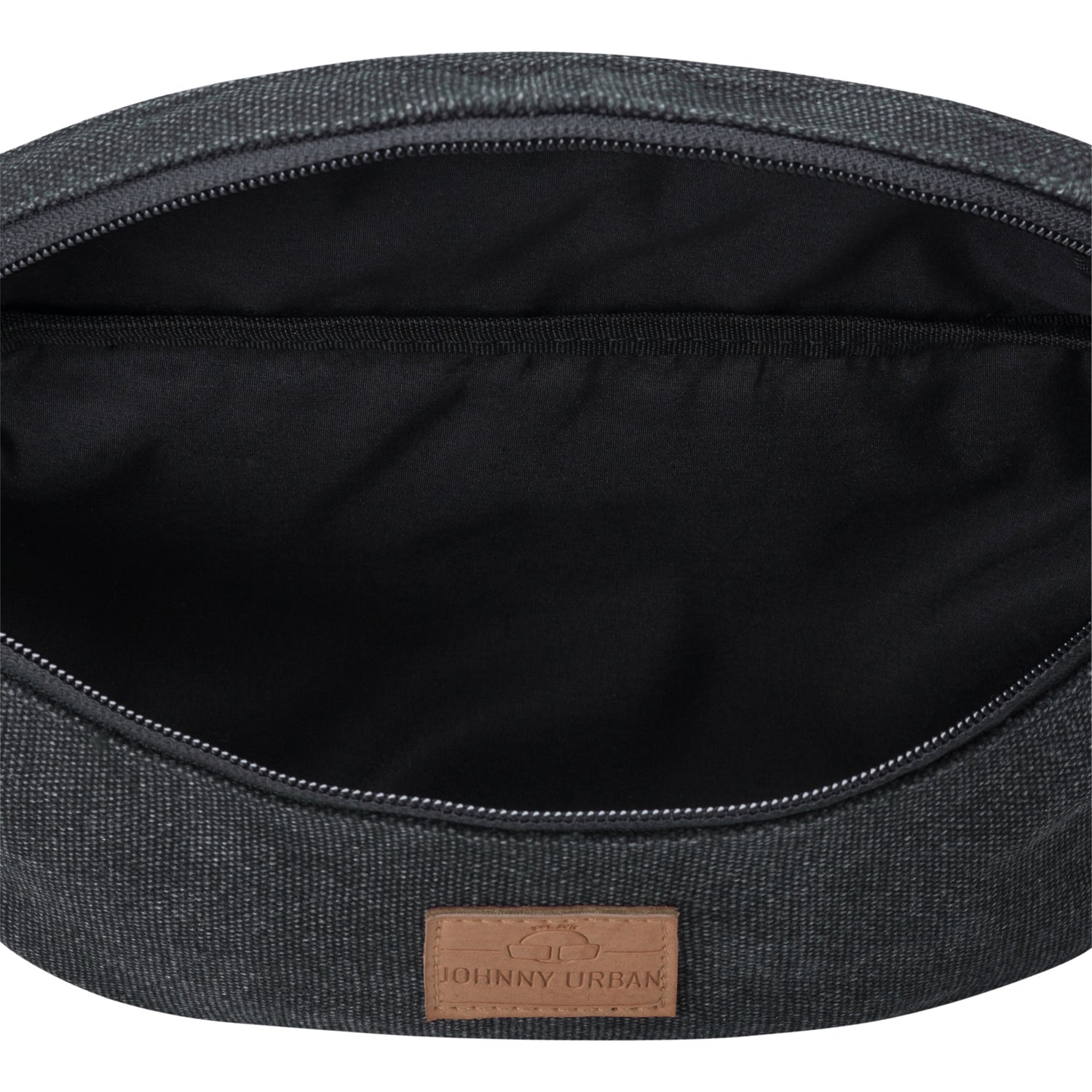 Innenansicht der anthrazitfarbenen Canvas-Bauchtasche 'Toni' von Johnny Urban mit schwarzem Innenfutter