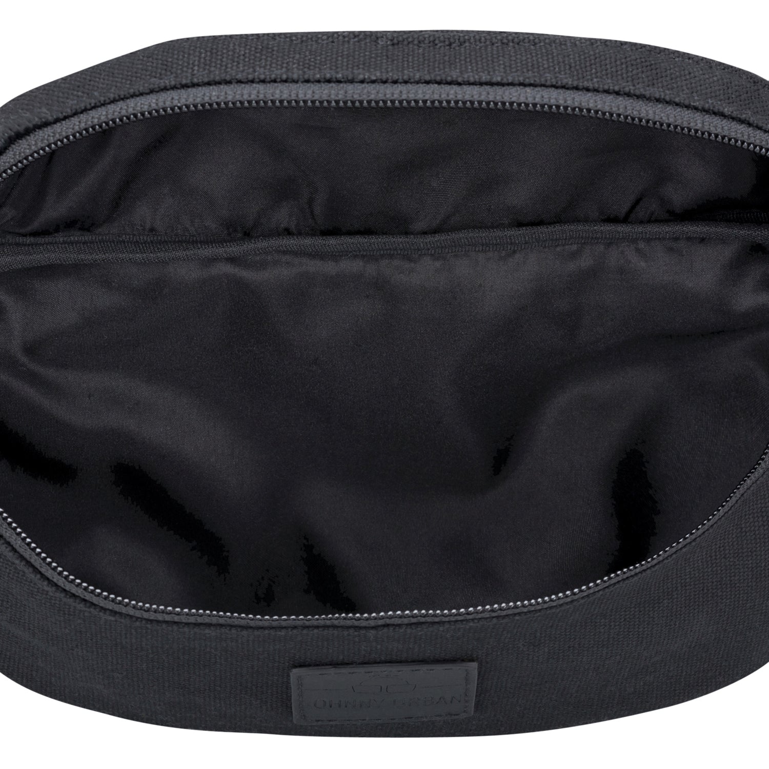 Innenansicht der schwarzen Bauchtasche 'Toni' aus Canvas mit Reißverschluss und Innenfach
