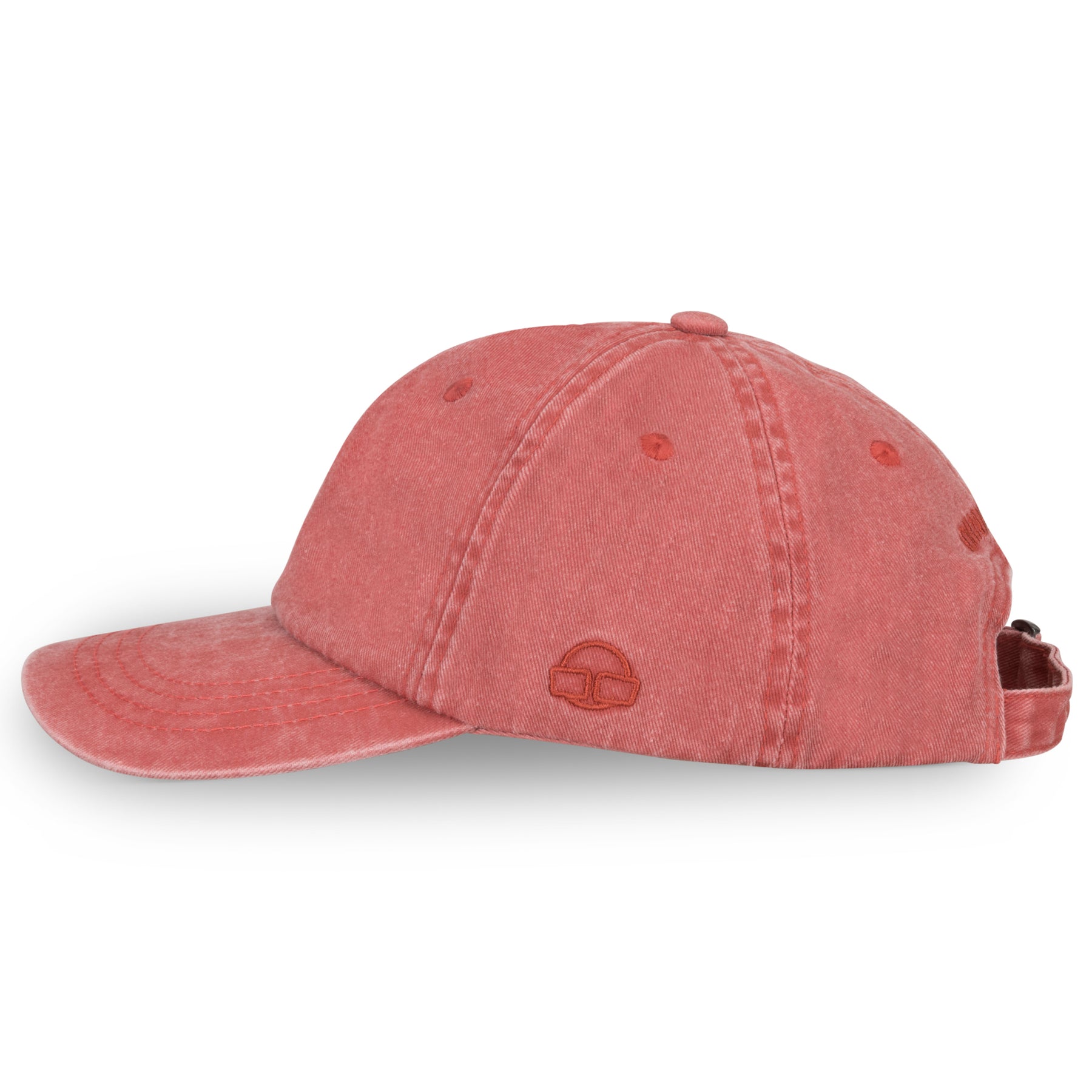 Rote Canvas-Cap 'Dave' für Damen mit verstellbarem Riemen und gesticktem Logo, seitliche Ansicht
