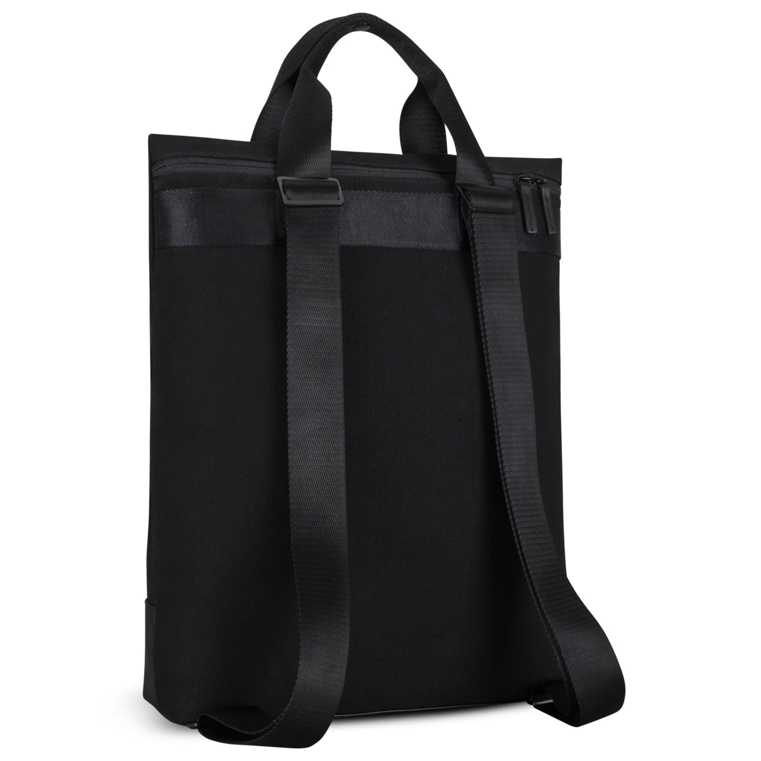 Schwarzer Rucksack 'Sam' mit Canvas-Material, Lederdetails, zwei schwarzen Schulterriemen und Tragegriffen