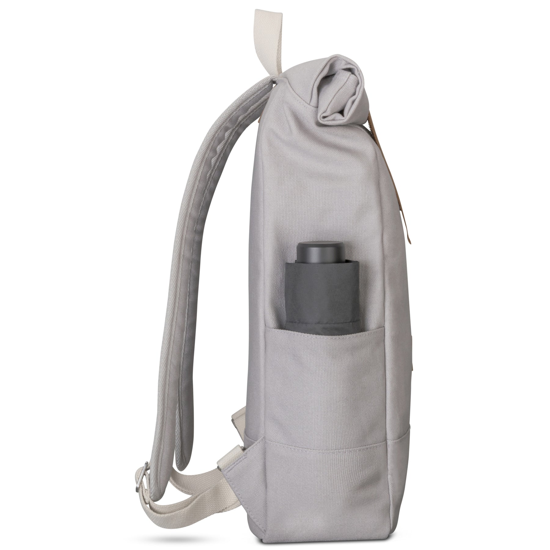 Rolltop Rucksack 'Adam Medium' in Grau mit seitlicher Tasche und grauem Flaschenhalter