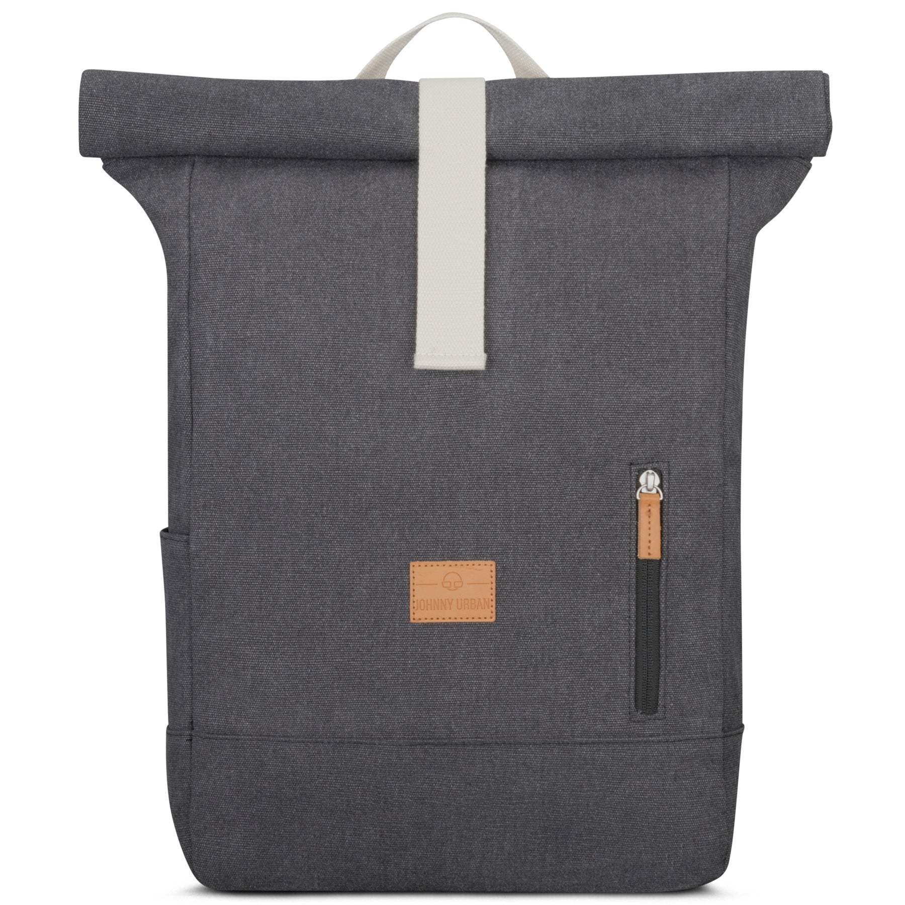 Rolltop Rucksack Adam Large von Johnny Urban in anthrazit Canvas mit Fronttasche und beigem Riemen