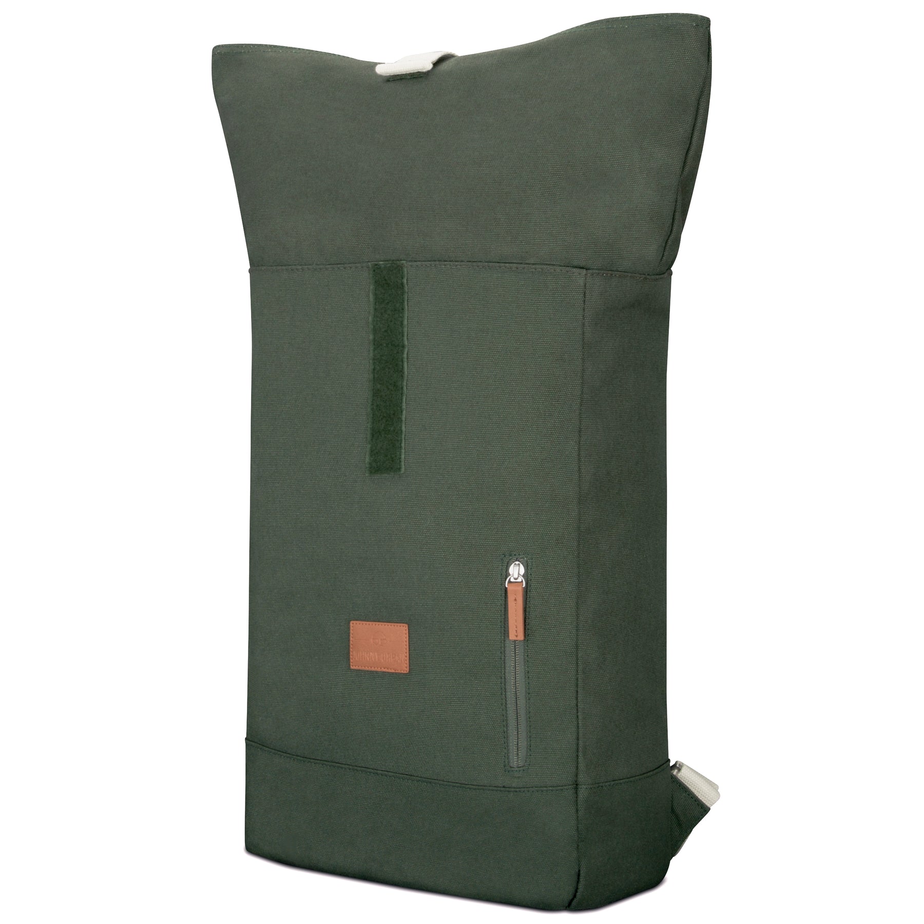 Großer grüner Rolltop Rucksack 'Adam Large' aus Canvas mit Frontreißverschluss und Lederpatch