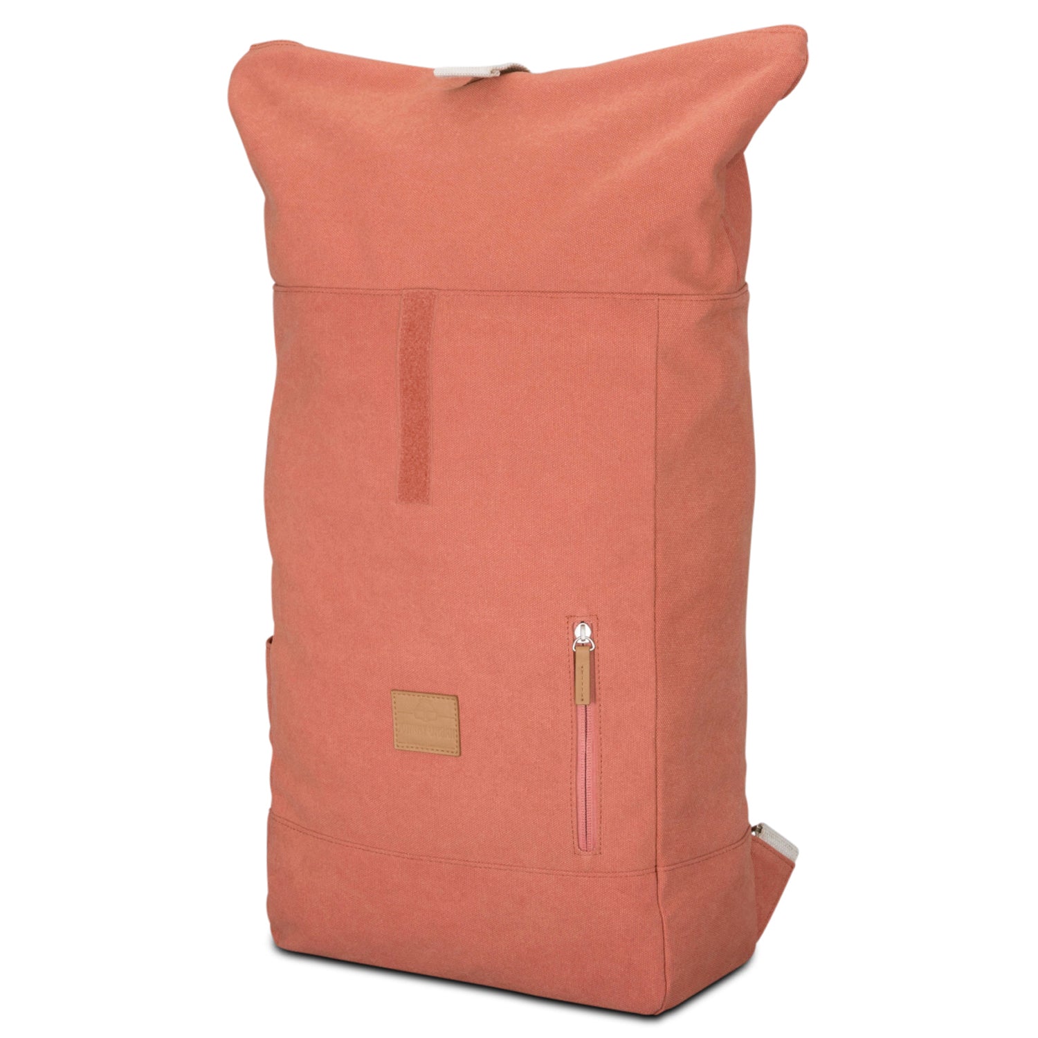 Großer roter Rolltop Rucksack 'Adam Large' aus Canvas mit Reißverschlussfach und Lederapplikation