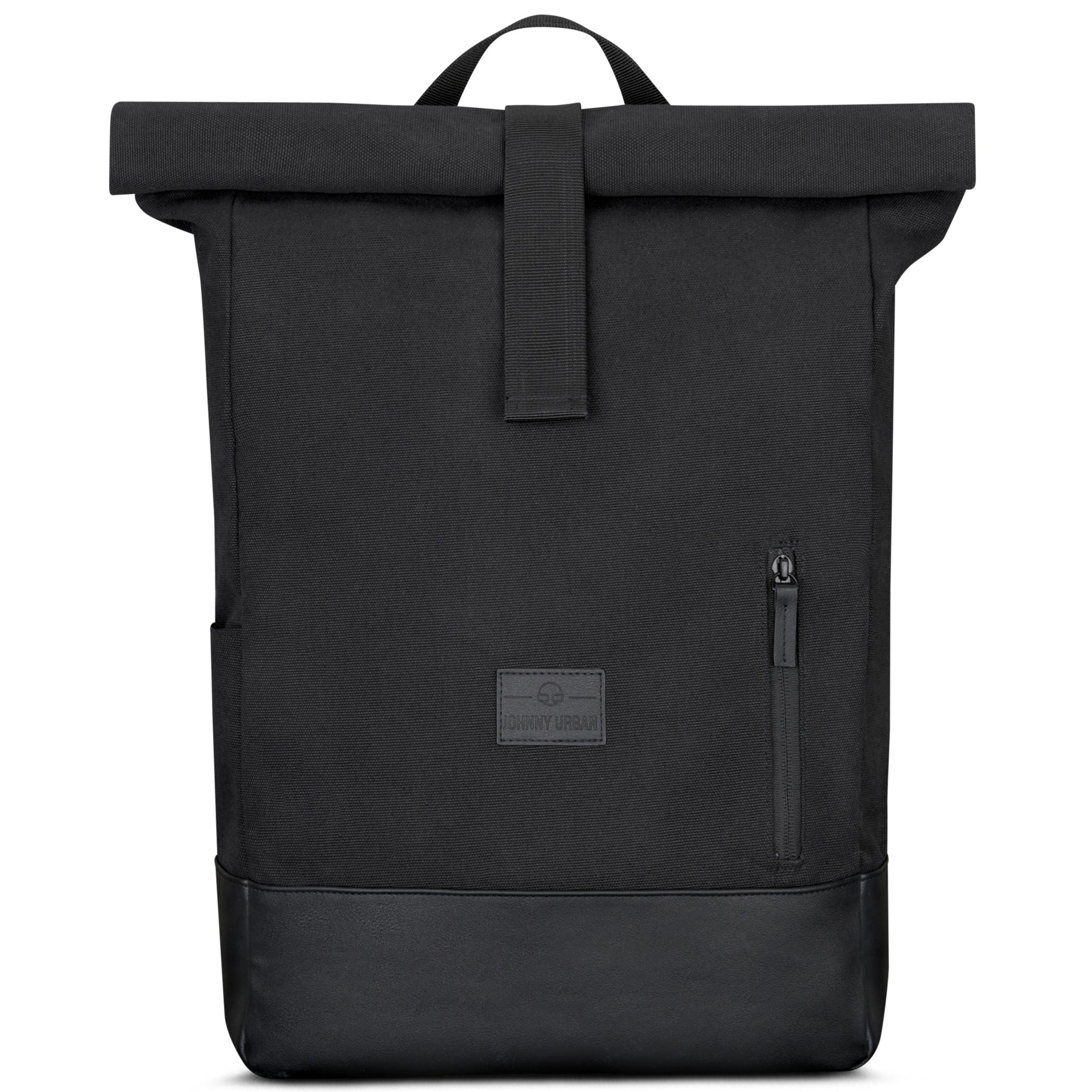 Schwarzer Rolltop Rucksack 'Adam Large' von Johnny Urban aus Canvas mit Lederboden und Frontreißverschluss