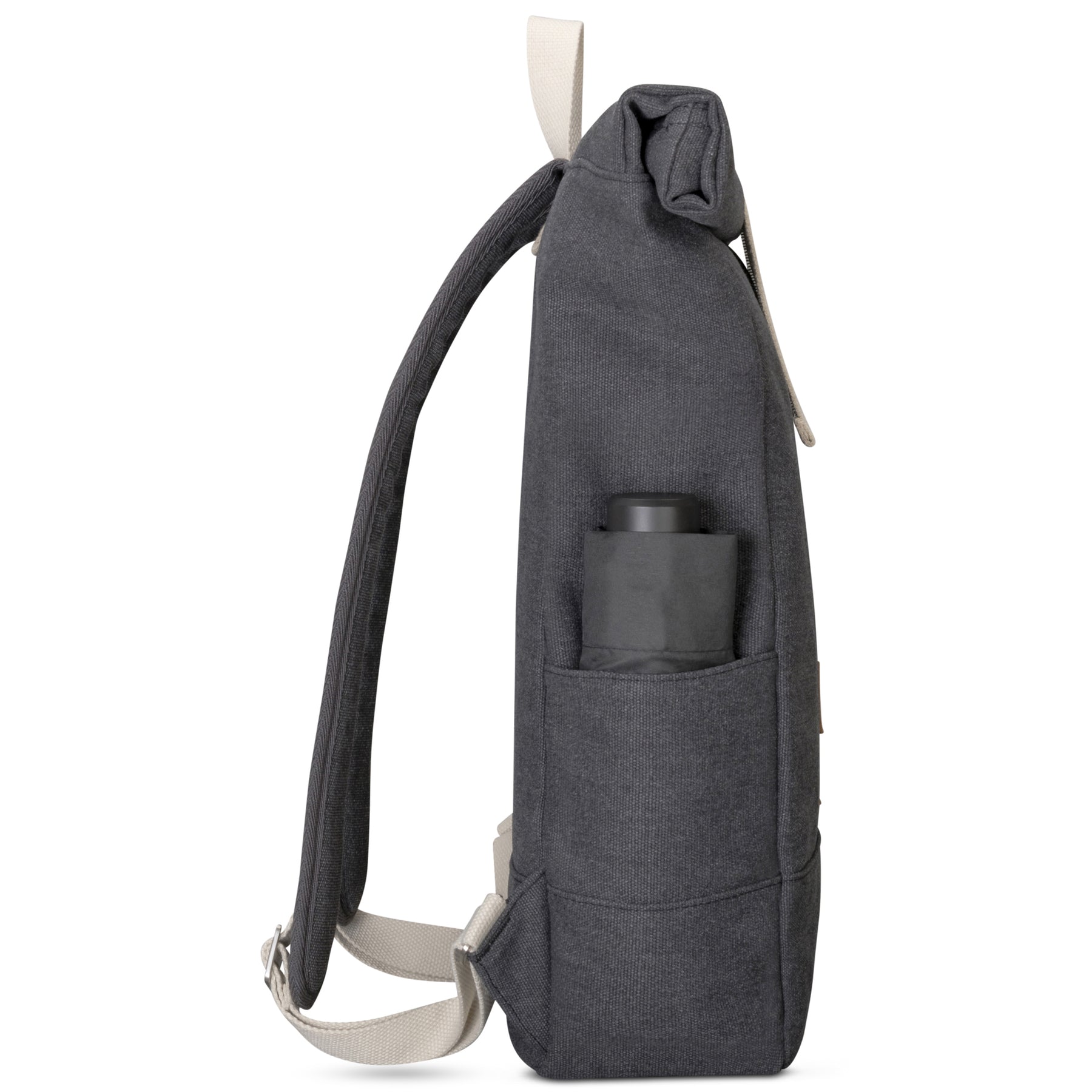 Rolltop Rucksack 'Adam Medium' von Johnny Urban in dunklem Grau mit Außentasche für Trinkflasche