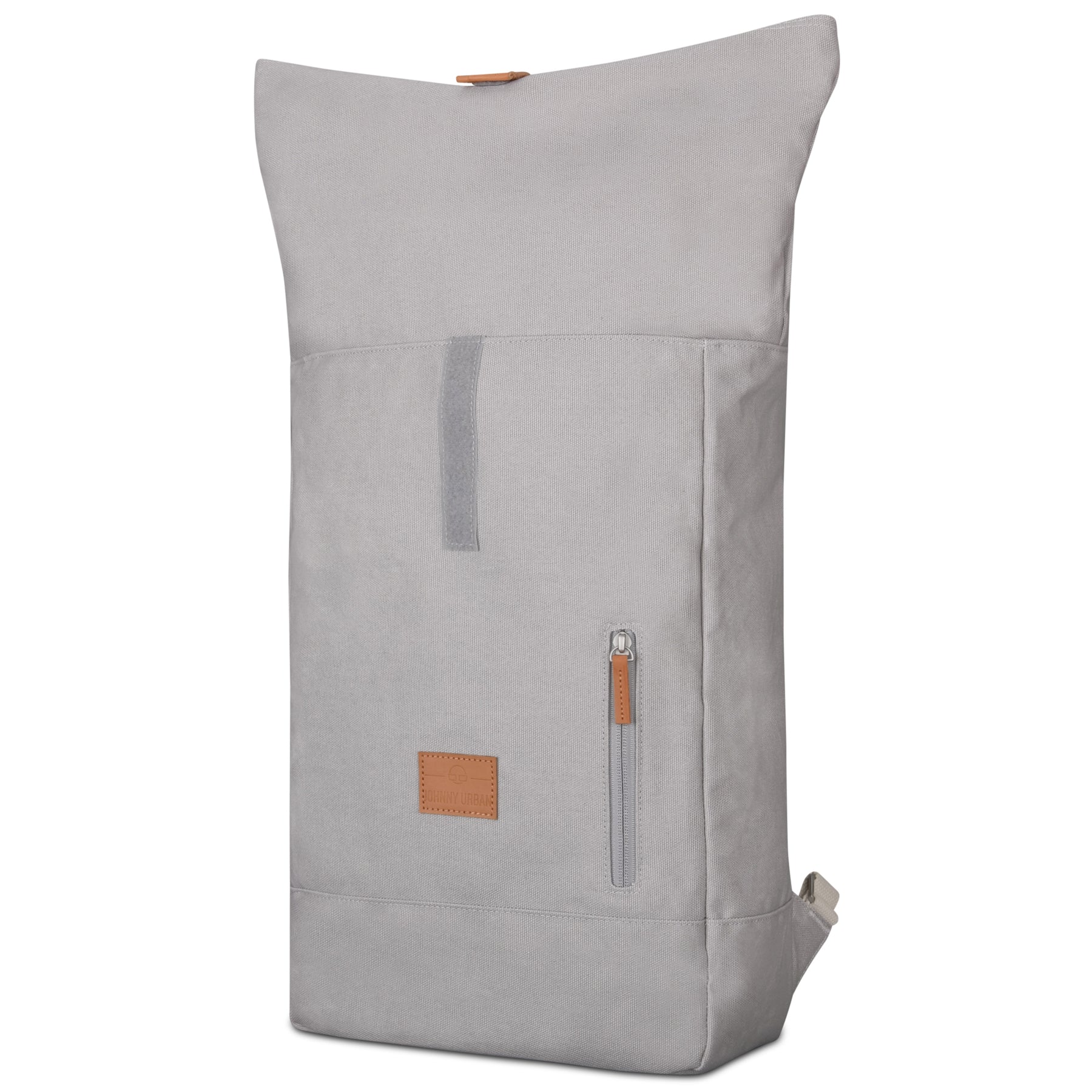 Rolltop Rucksack Adam Medium von Johnny Urban in Grau aus Canvas mit Reißverschlussfach vorne und Leder-Branding