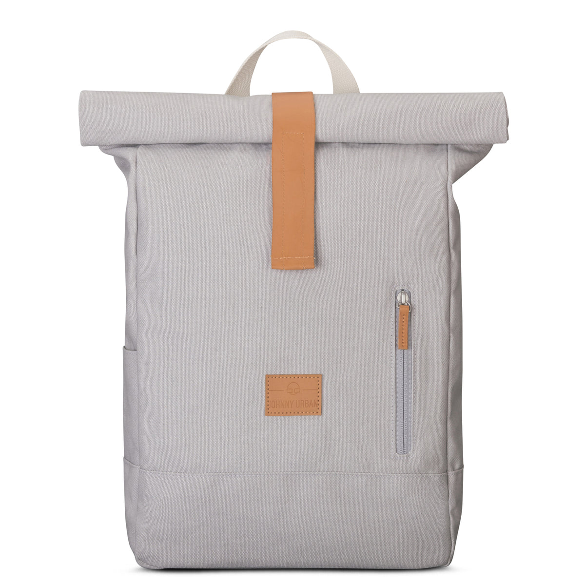 Johnny Urban Rolltop Rucksack 'Adam Medium' aus grauem Canvas mit hellbraunen Lederakzenten