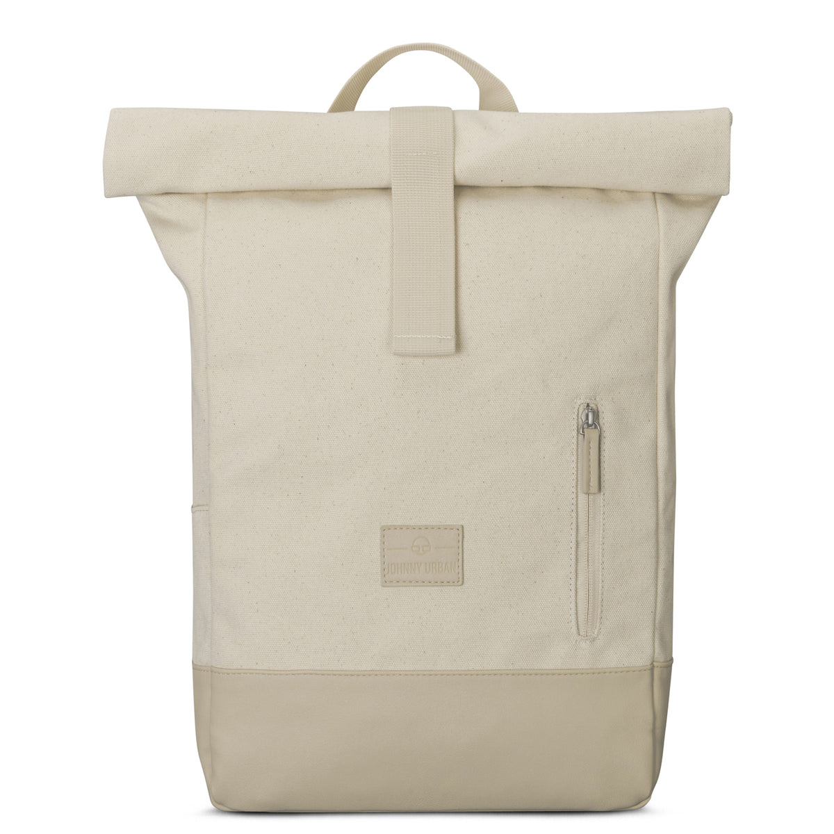 Johnny Urban Rolltop Rucksack "Adam Medium" aus offwhite Canvas mit Lederboden und seitlichem Reißverschluss
