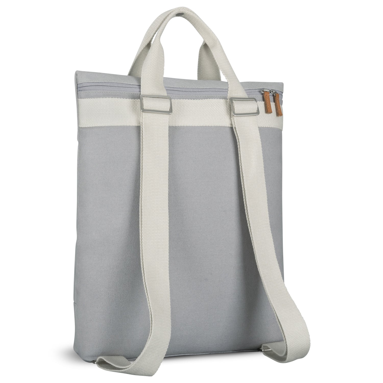 Grauer Canvas-Rucksack 'Sam' mit verstellbaren hellen Trägern und zwei Griffen