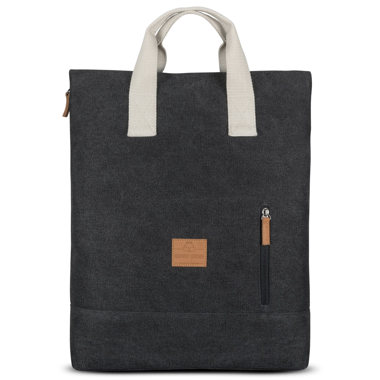 Anthrazitfarbener Canvas-Rucksack 'Sam' von Johnny Urban mit beigen Griffen und seitlichem Reißverschluss