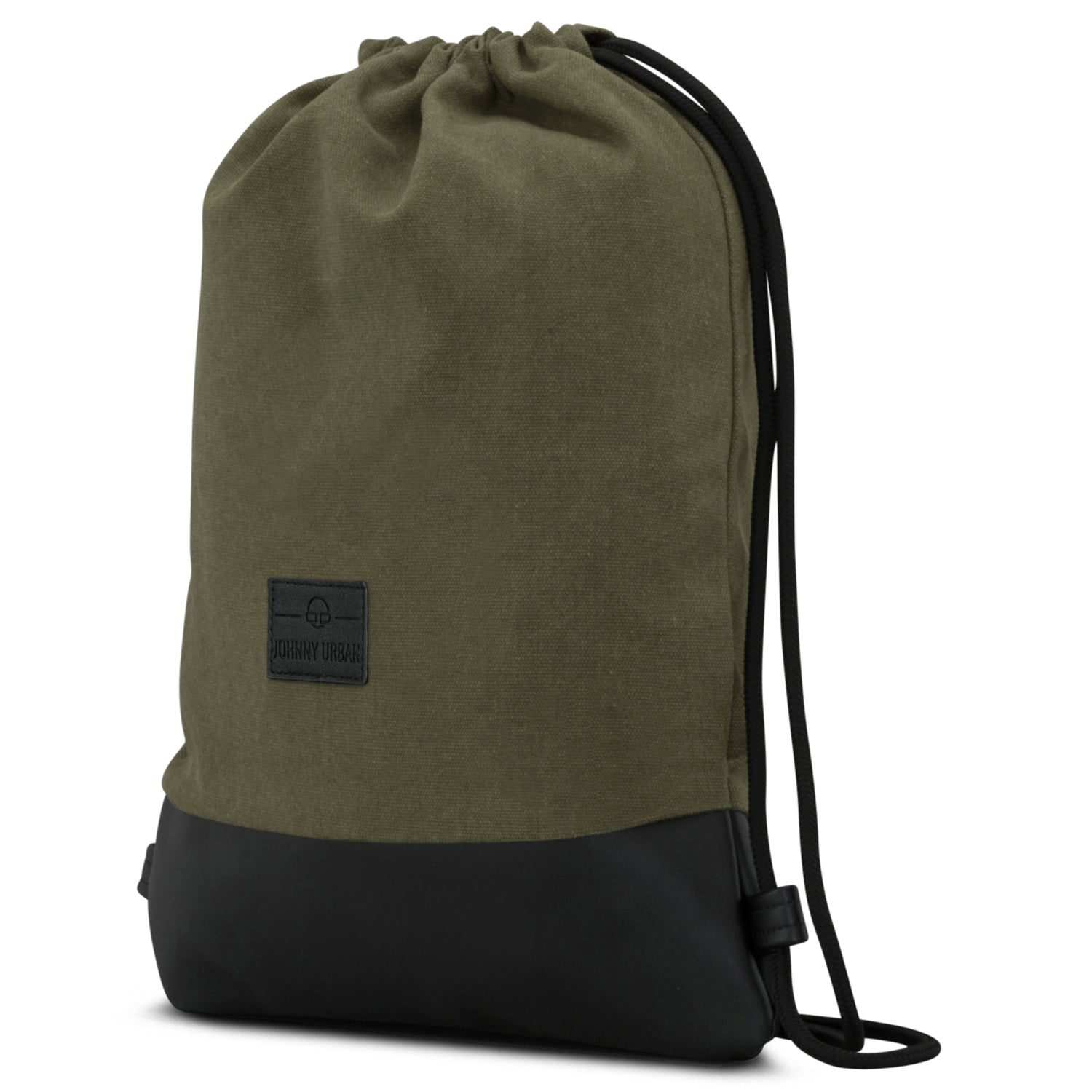 Grüner Canvas-Turnbeutel 'Luke' von Johnny Urban mit schwarzem Boden und schwarzem Zugband