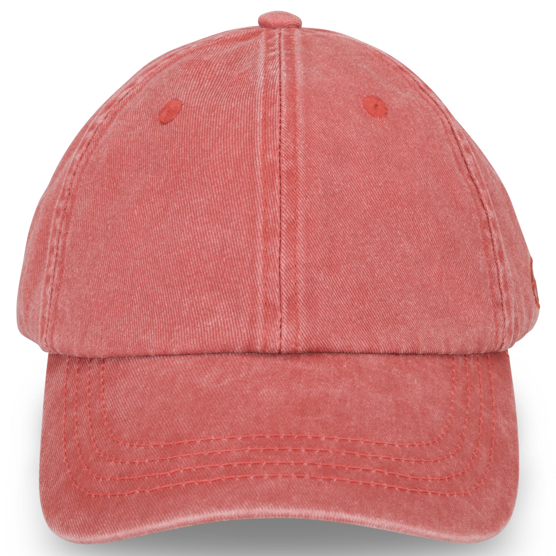 Rote Damen-Cap 'Dave' aus gewaschenem Stoff mit sichtbarer Nahtverarbeitung