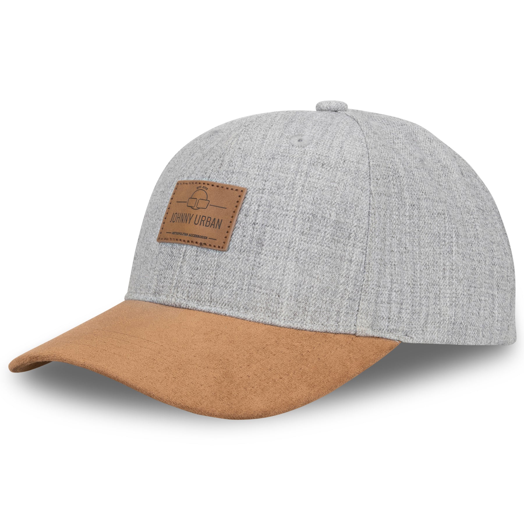 Curved Cap 'Dean' von Johnny Urban in Grau mit braunem Schirm und Logo-Patch