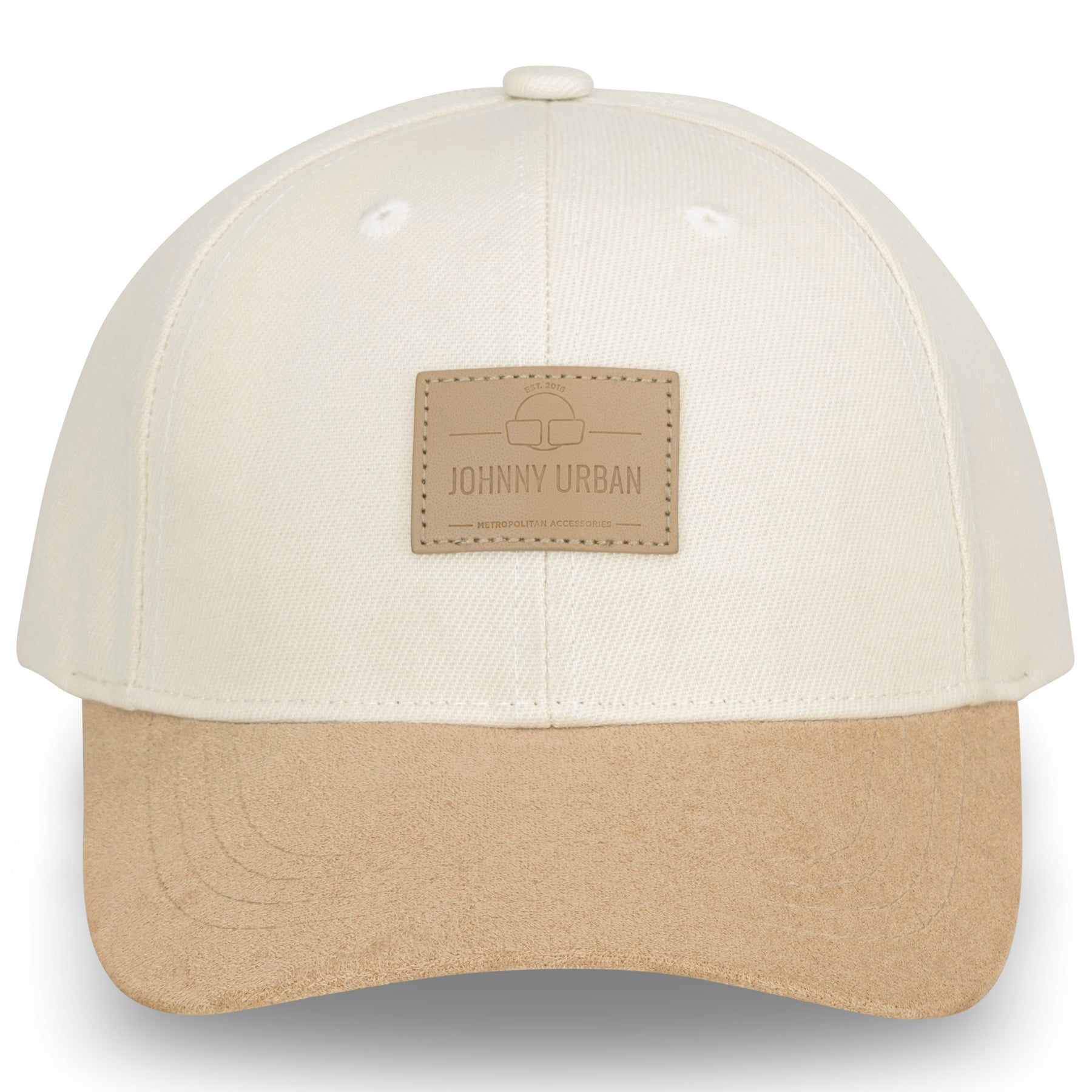 Beige Johnny Urban Curved Cap "Dean" mit Lederpflaster vorne