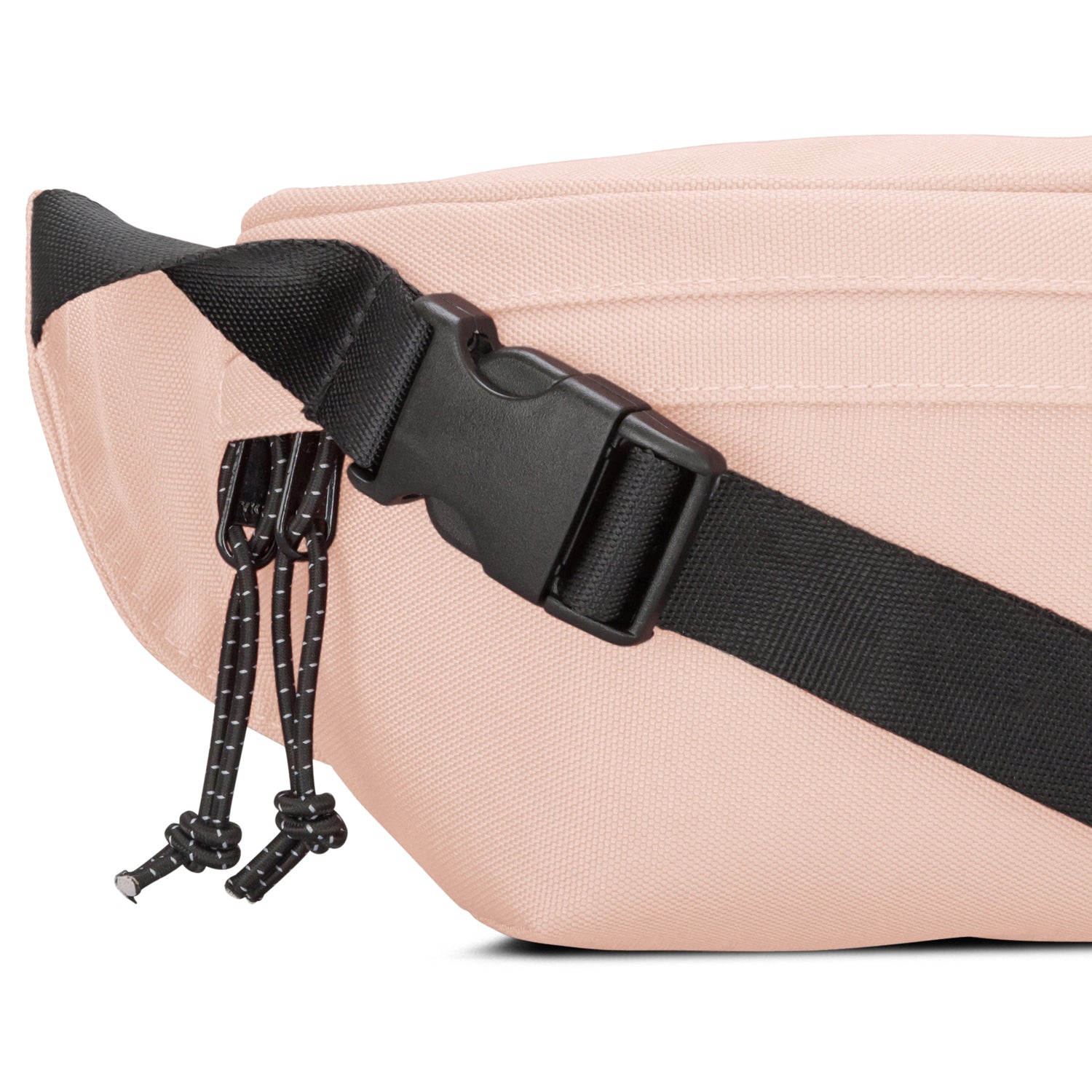 Rosa nachhaltige Damen-Bauchtasche ‚Tom‘ mit schwarzem verstellbarem Gurt und zwei Reißverschlussanhängern