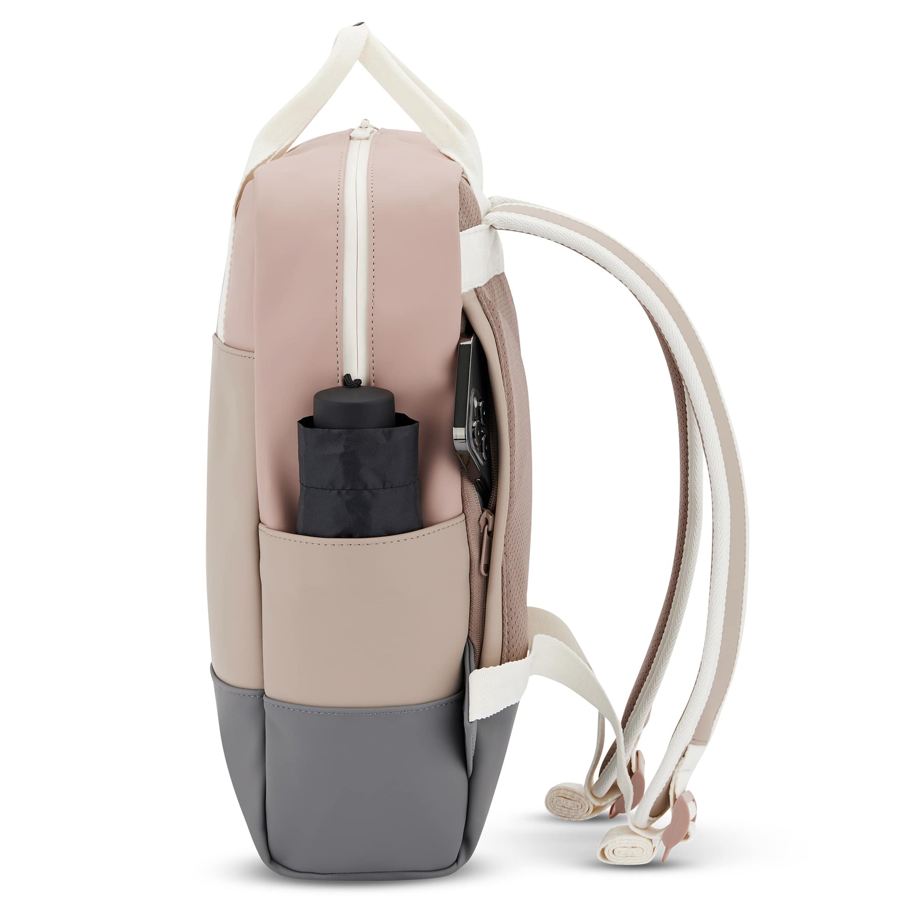 Damen-Rucksack Hailey in Beige, Rosa und Grau mit seitlicher Außentasche und verstellbaren Trägern