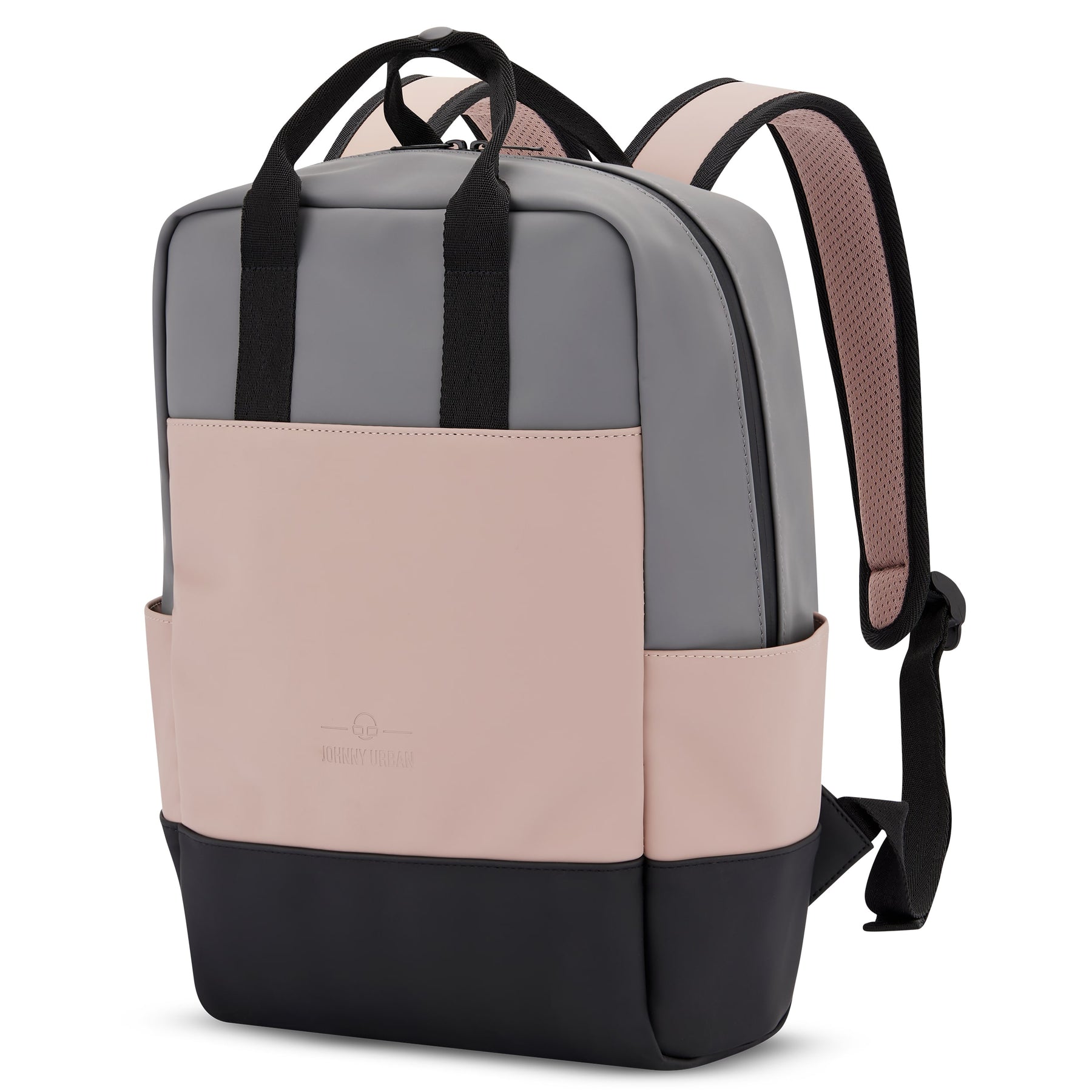 Damen-Rucksack 'Hailey' in Rosa, Grau und Schwarz mit geradlinigem Design und zwei Tragegriffen