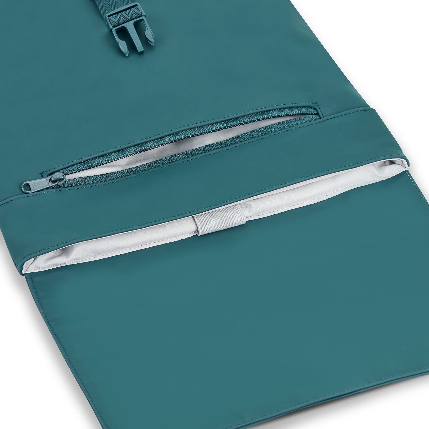 Rucksack Damen 'Ruby' in petrolgrün mit Reißverschlussfach und hellgrauem Innenfutter