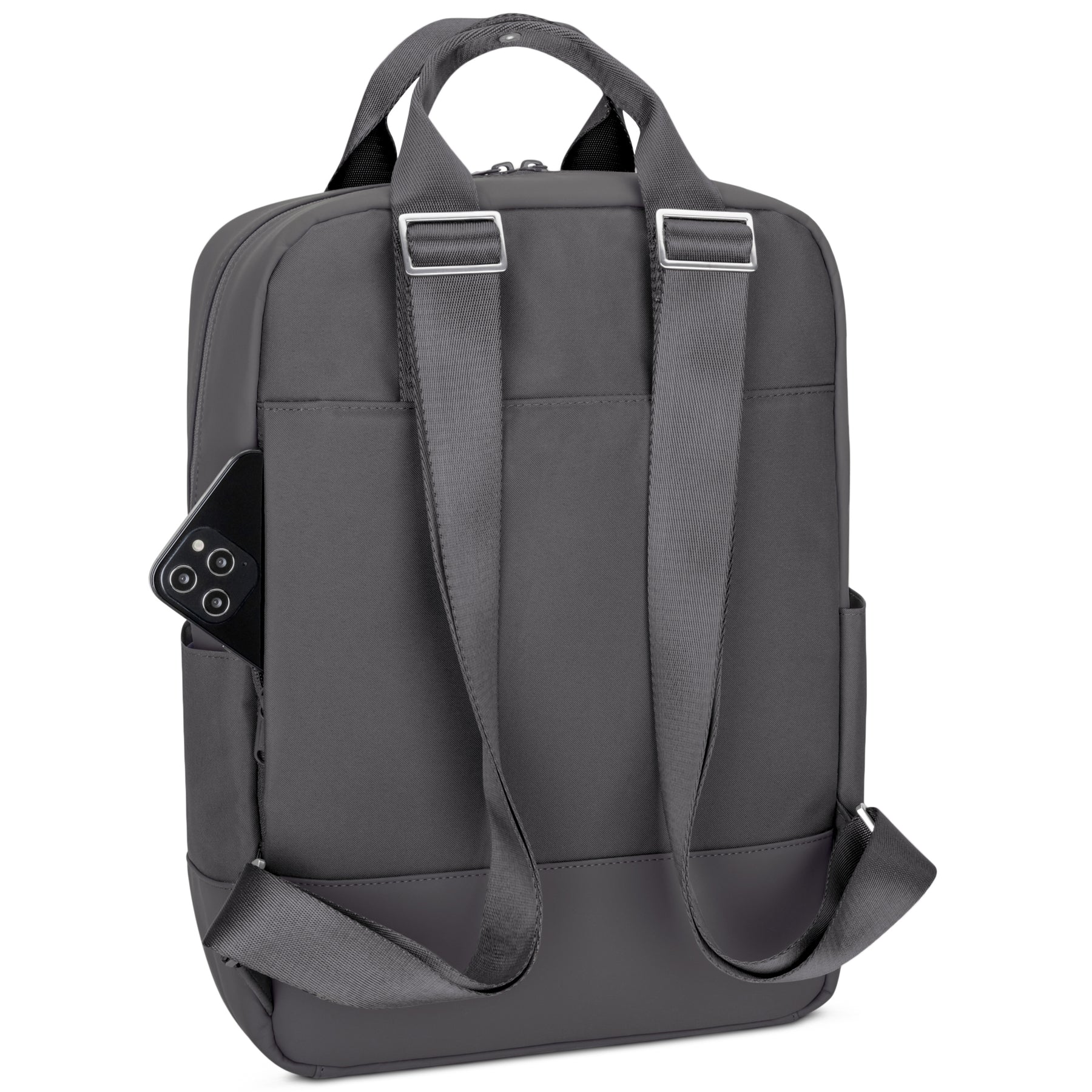 Grauer Damenrucksack 'Jona Large' von Johnny Urban mit gepolsterten Rückenträgern und seitlicher Tasche mit Smartphone