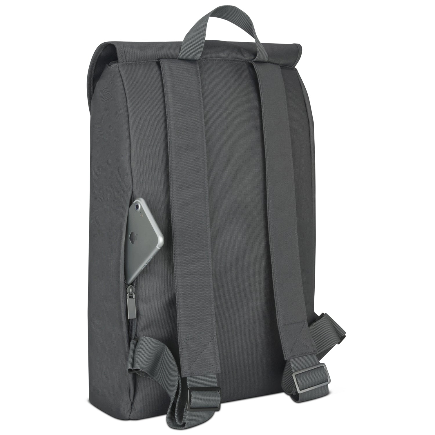 Dunkelgrauer Johnny Urban Rucksack 'Liam' mit gepolsterten Trägern und seitlicher Reißverschlusstasche mit Smartphone