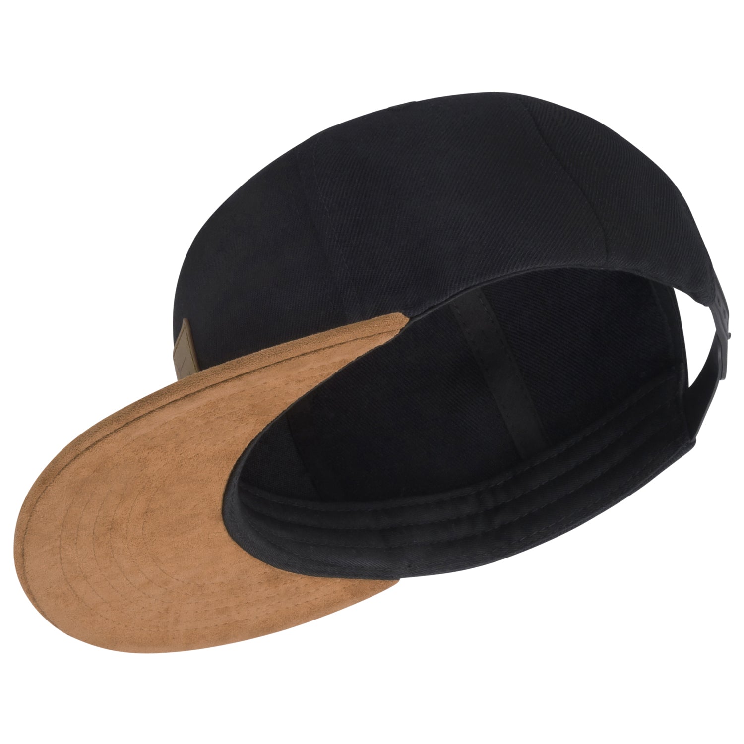 Schwarze Cap 'Dean' mit braunem, abgewendetem Schirm aus Veloursleder