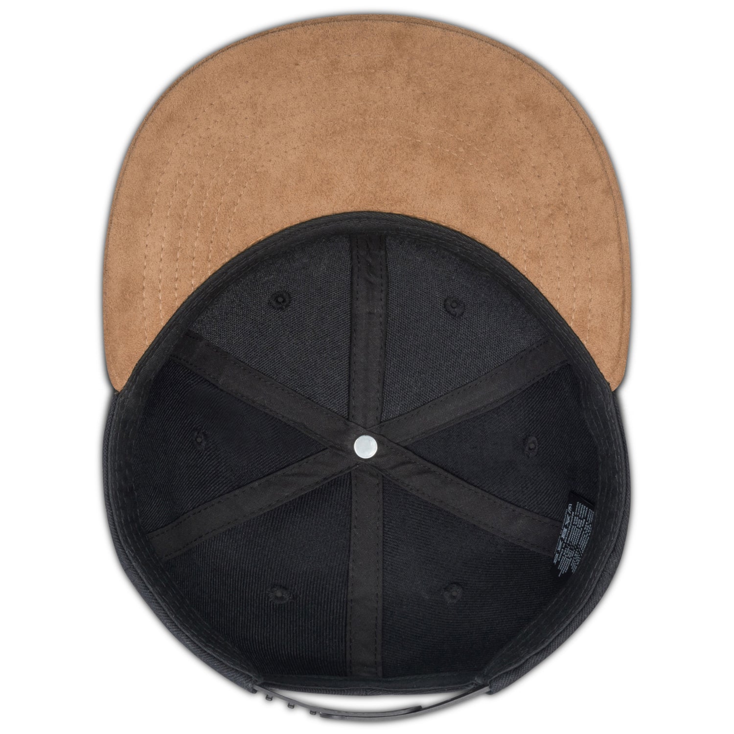 Schwarze Cap 'Dean' mit braunem Schirm und verstellbarem Verschluss von innen gezeigt