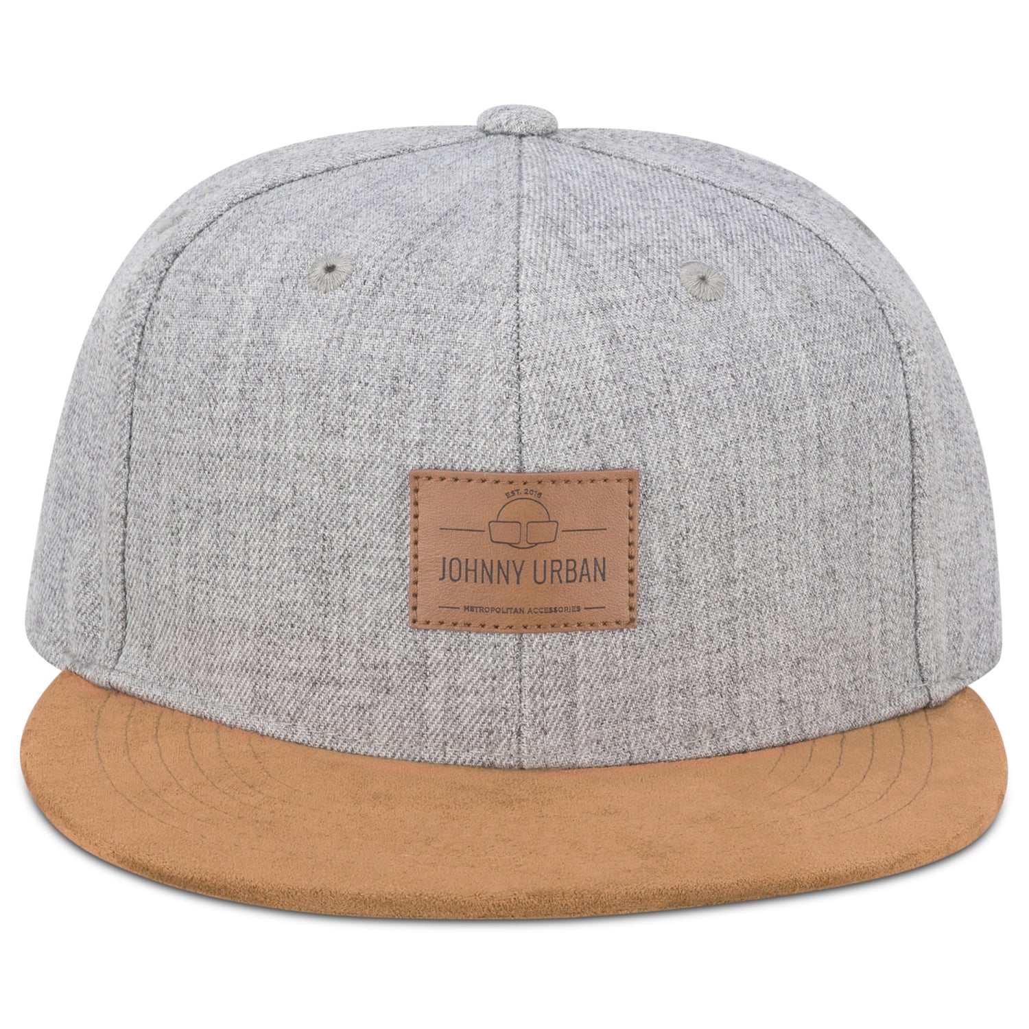 Hellgraue Cap ‚Dean‘ mit braunem Schirm und Johnny Urban Lederpatch