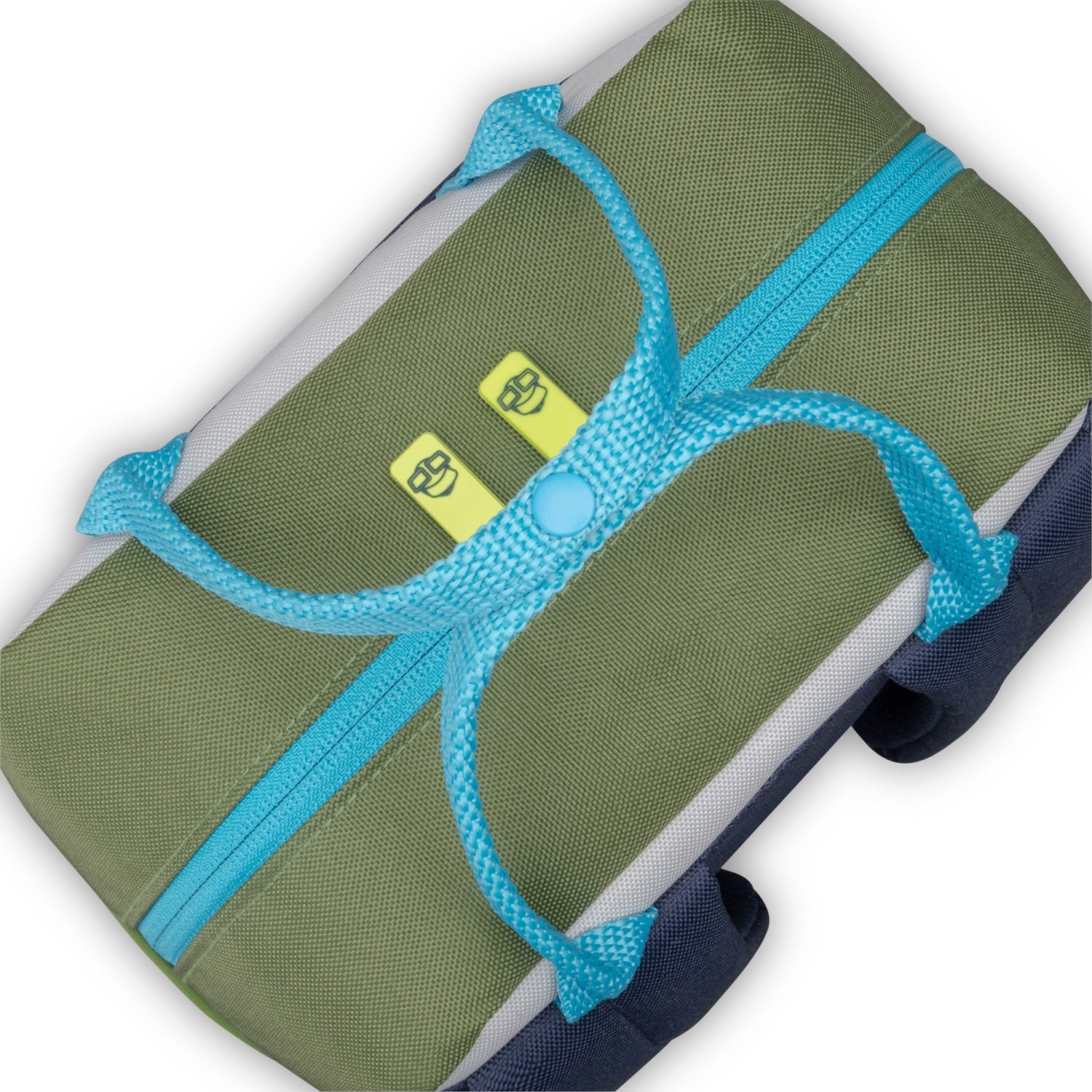 Kinderrucksack 'Linus' in Olivgrün mit hellblauem Reißverschluss und verstellbarem Brustgurt