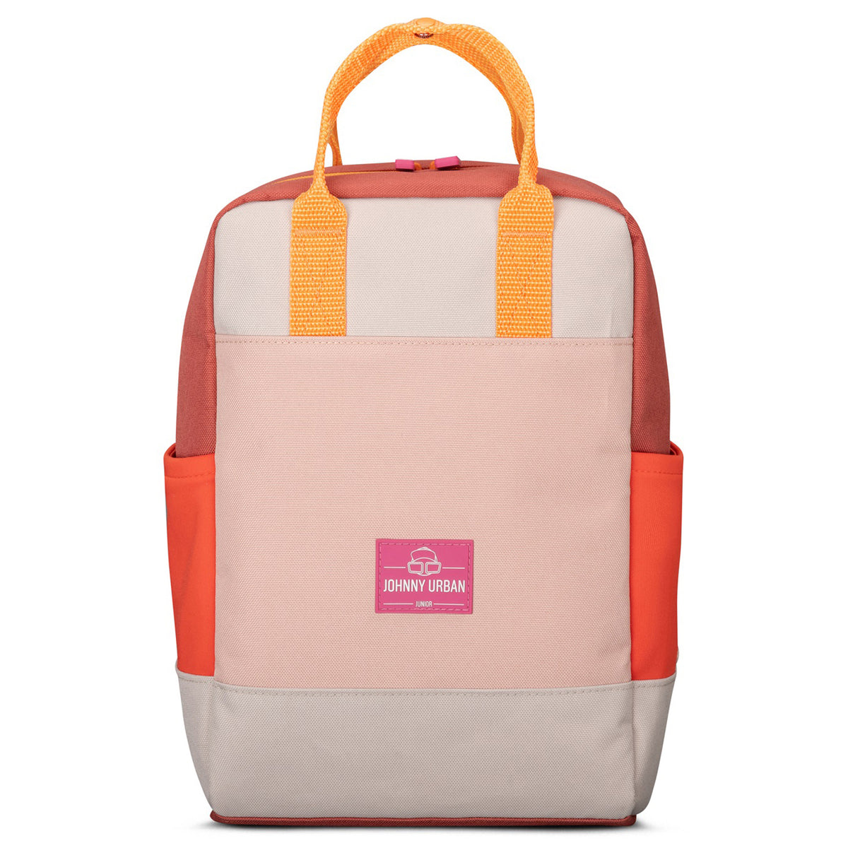Kinderrucksack Linus von Johnny Urban in Rosa, Orange und Gelb mit seitlichen Taschen und Doppelhenkeln