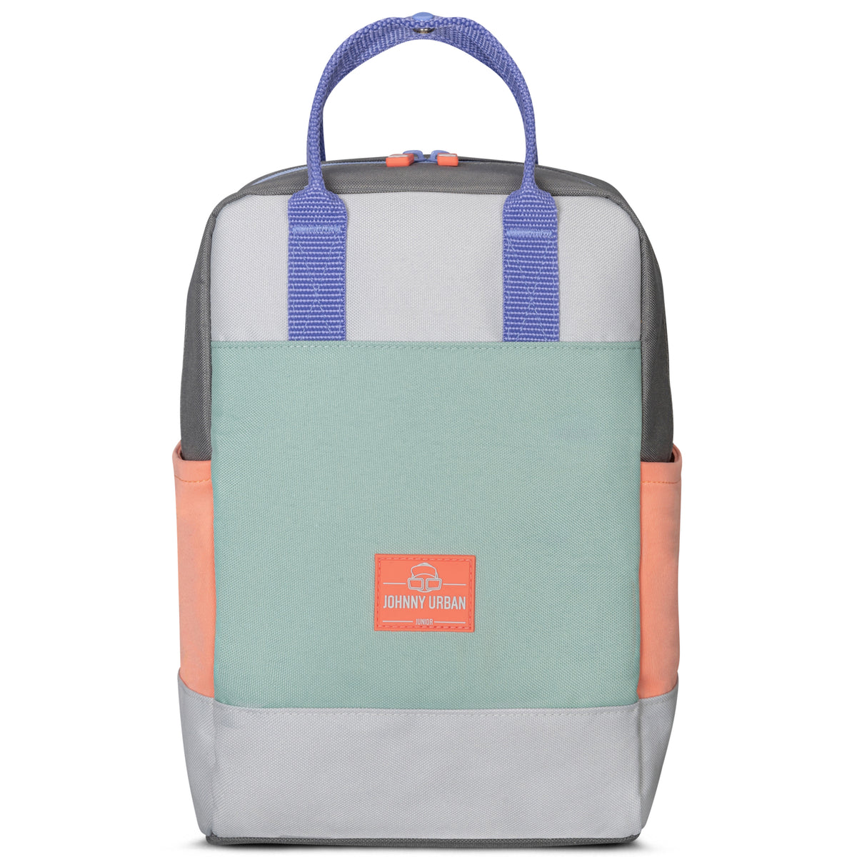 Kinderrucksack Linus von Johnny Urban in Pastellfarben mit blauem Tragegriff und seitlichen Taschen