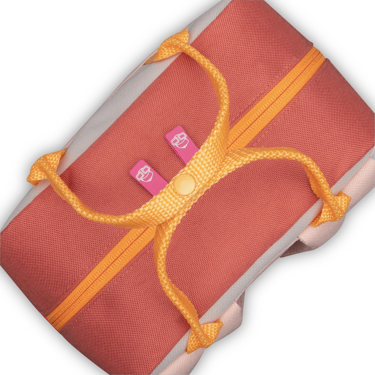 Kinderrucksack 'Linus' in Rosa mit gelben Trägern und Reißverschluss