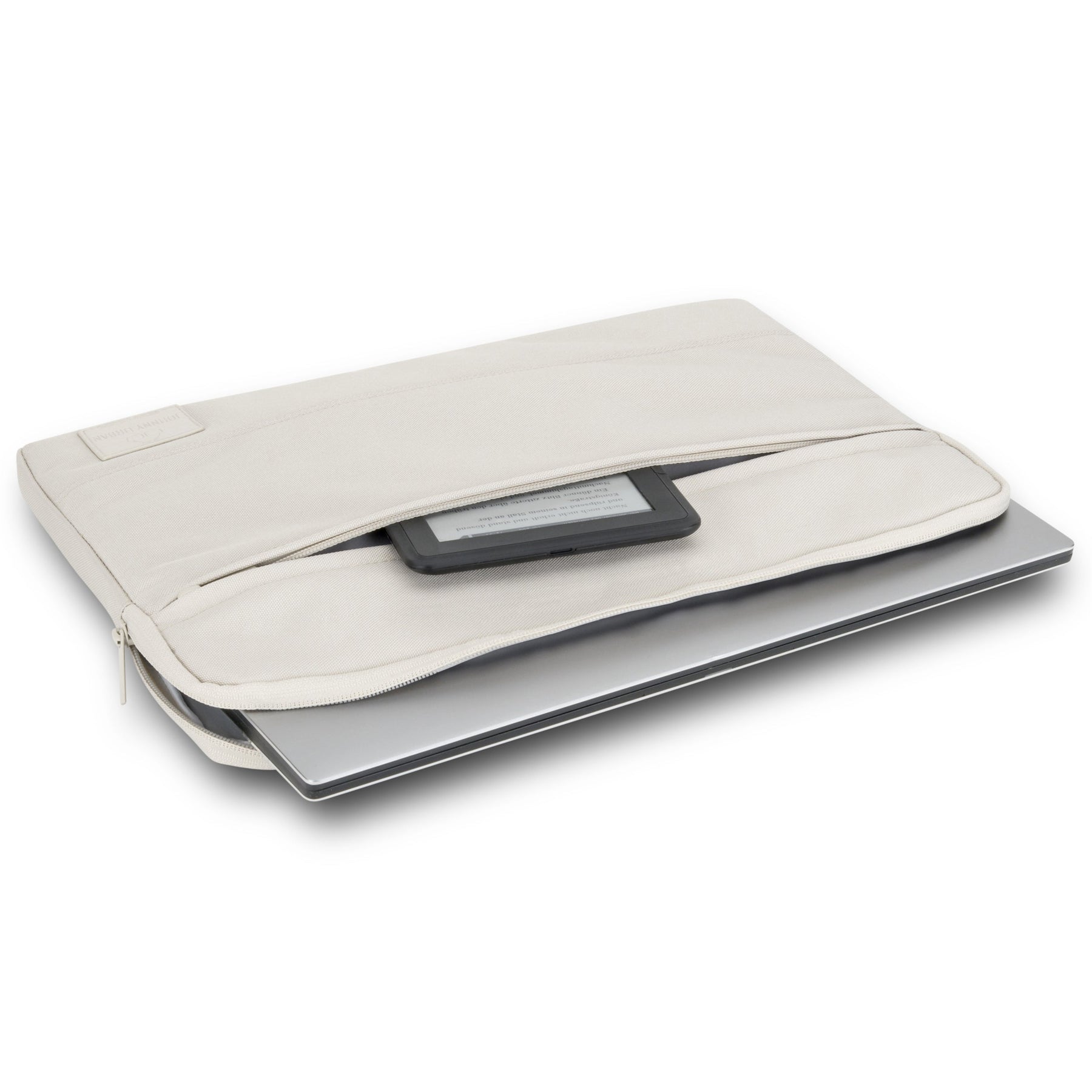 Beige Laptop-Hülle 'Jake' für 13-16 Zoll Laptops mit Reißverschluss und einem E-Reader in der Fronttasche