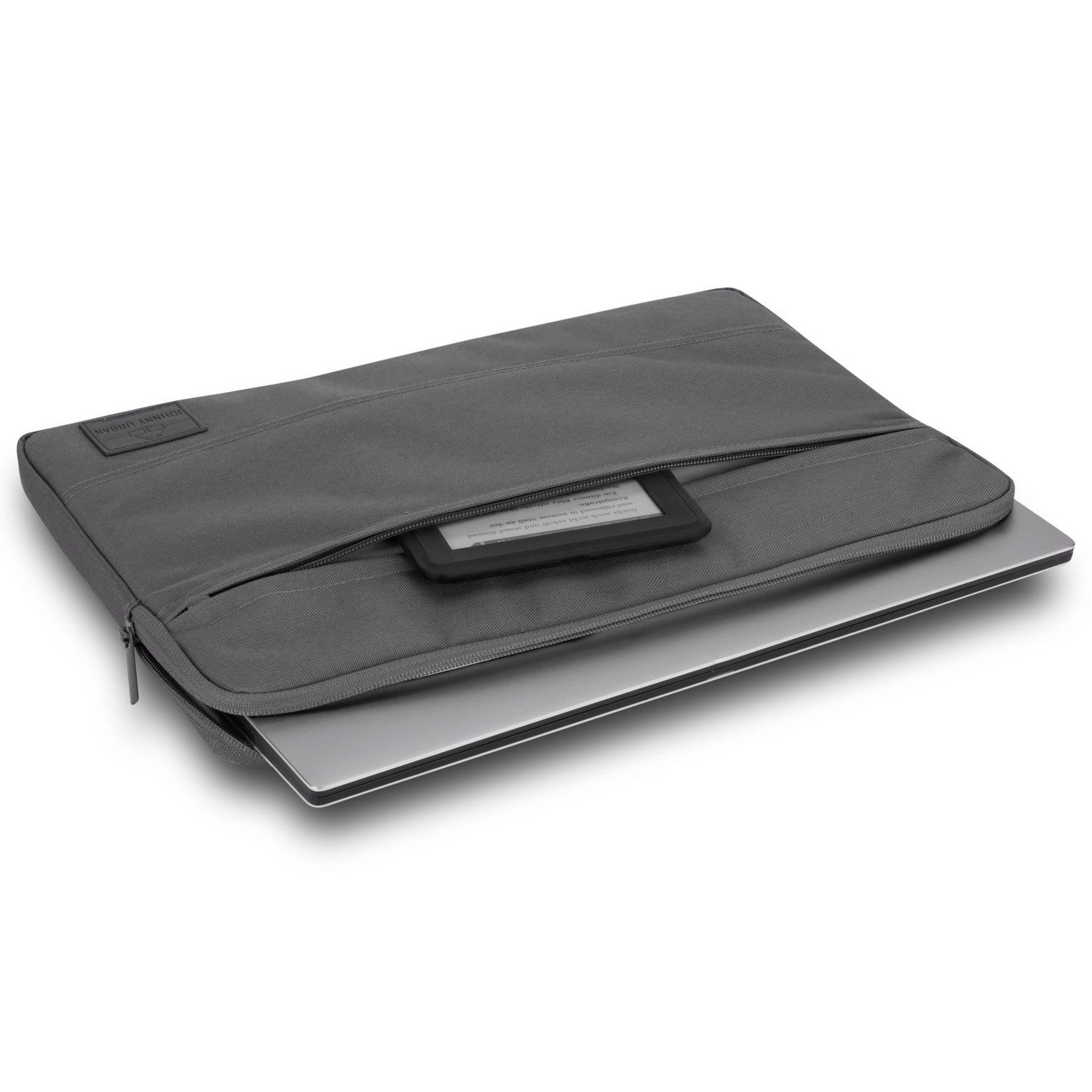 Grau Laptop Hülle 'Jake' von Johnny Urban, geeignet für 13-16 Zoll Laptops, mit Reißverschluss und Dokumenttasche
