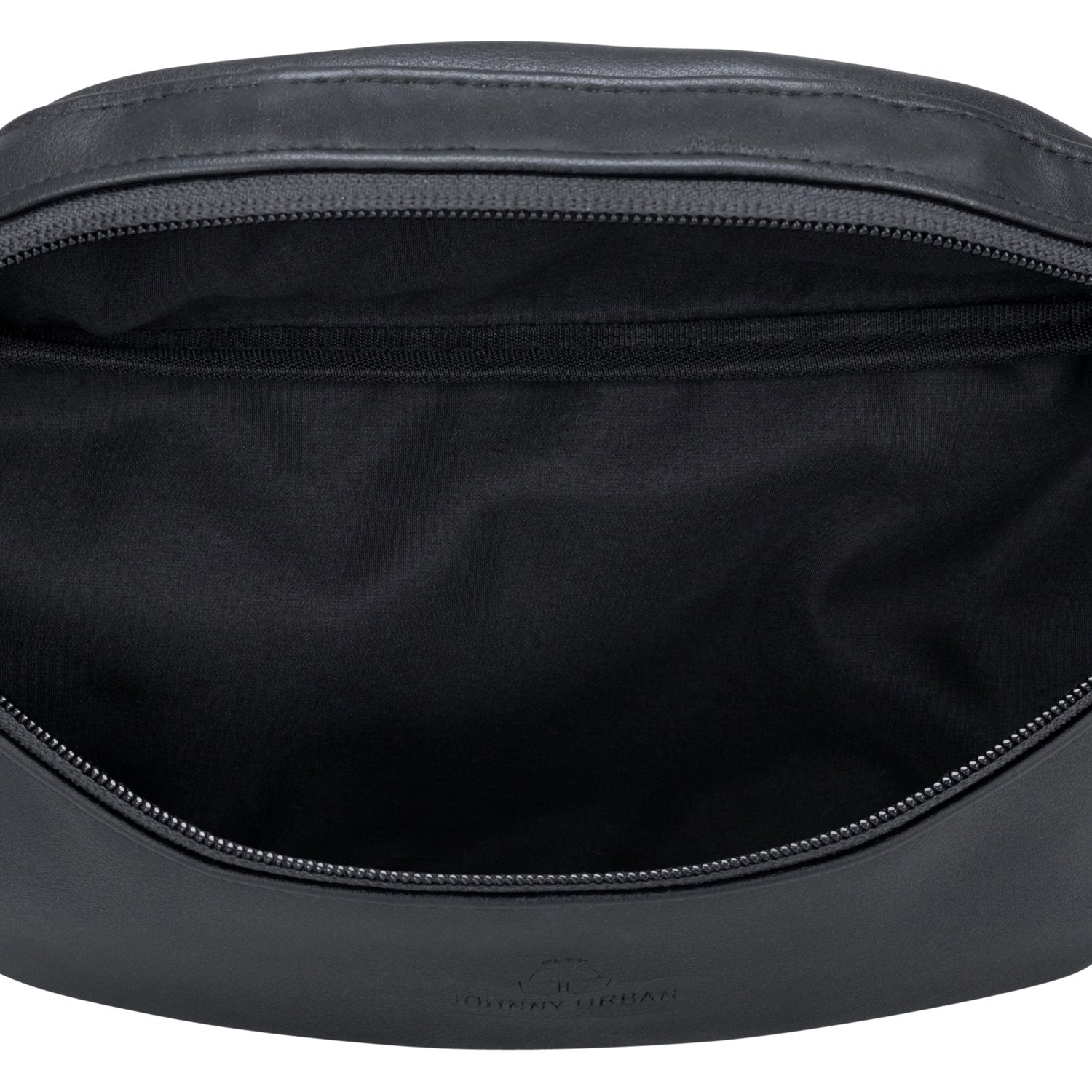 Innenansicht der schwarzen Bauchtasche 'Toni' aus Kunstleder mit Reißverschluss und Stofffutter