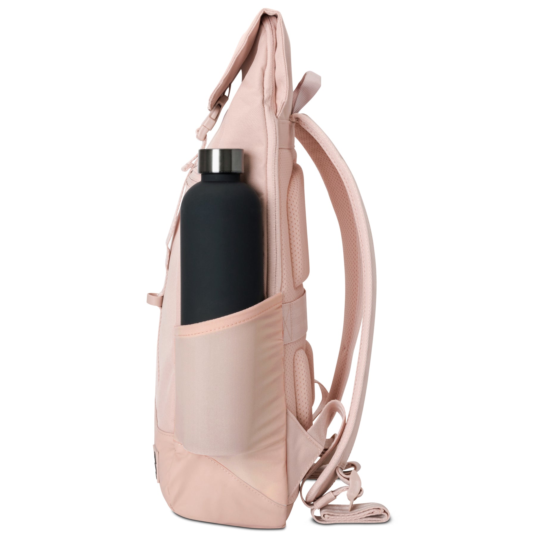 Rosa Damenrucksack 'Mika' mit Seitentasche und schwarzer Trinkflasche