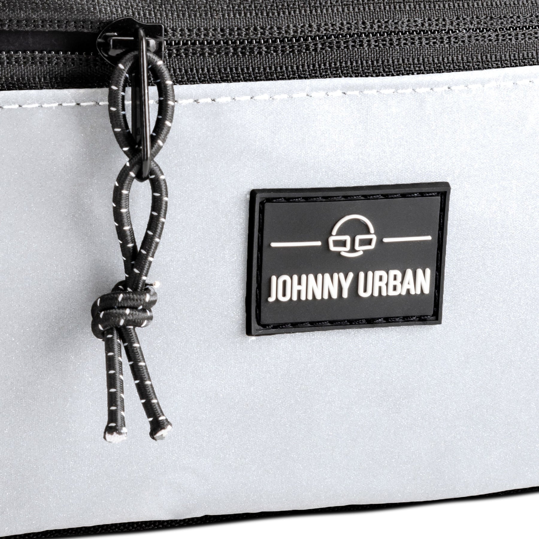 Reflektierende schwarze und graue Bauchtasche 'Erik Small' von Johnny Urban mit schwarzem Reißverschluss und Kordelzug
