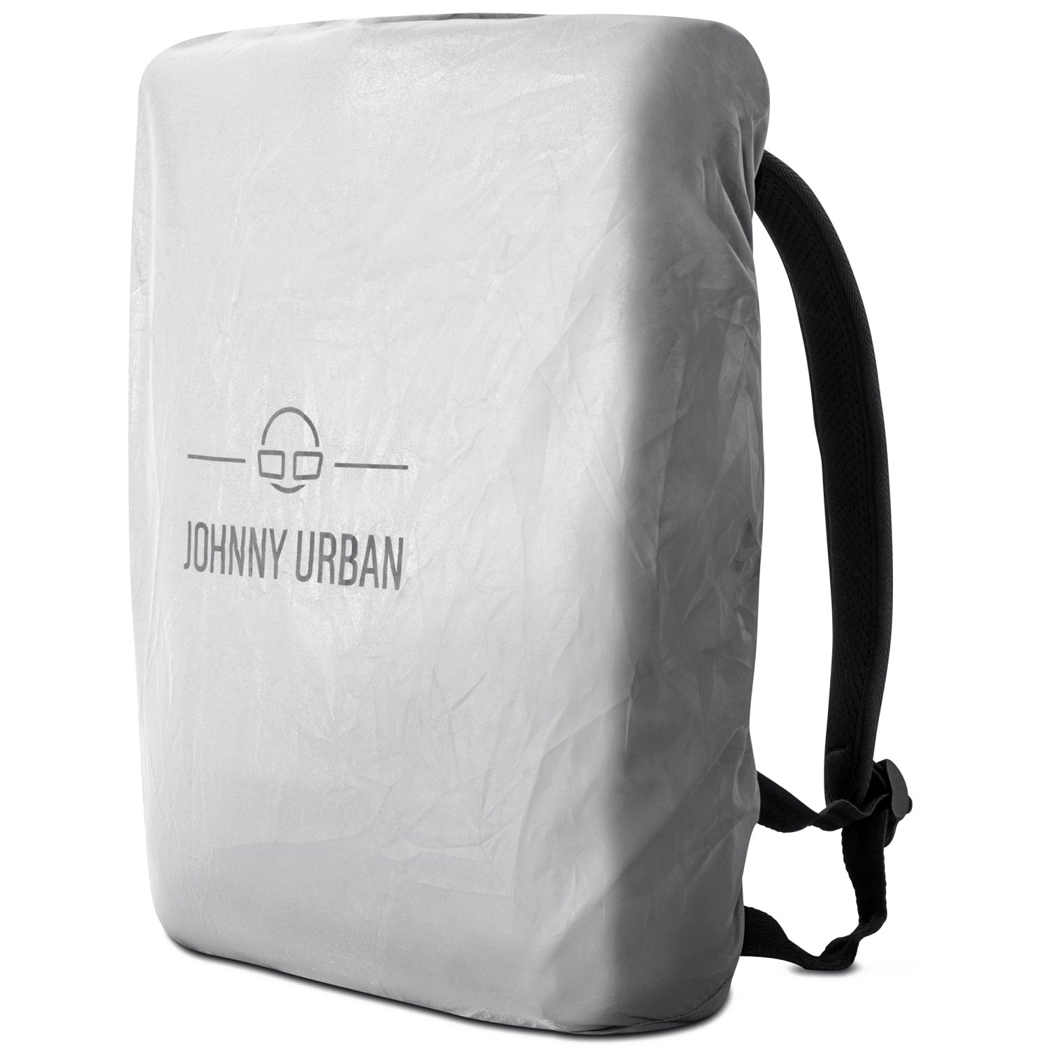 Regenschutzhülle 'Bo L' von Johnny Urban über einem Rucksack, grau, mit Logo