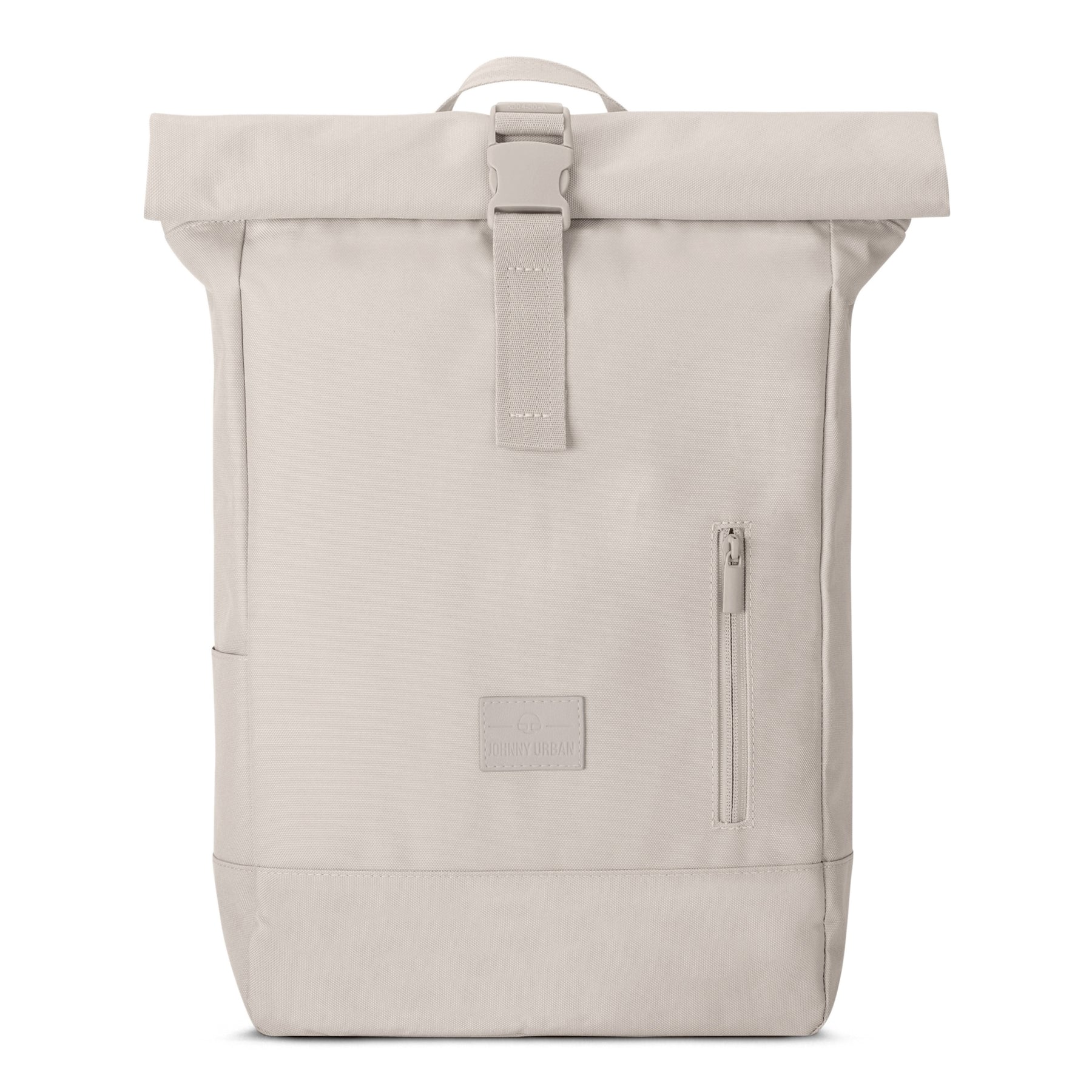 Beiger Rolltop Rucksack 'Robin Medium' mit Frontreißverschlusstasche und Schnallenverschluss