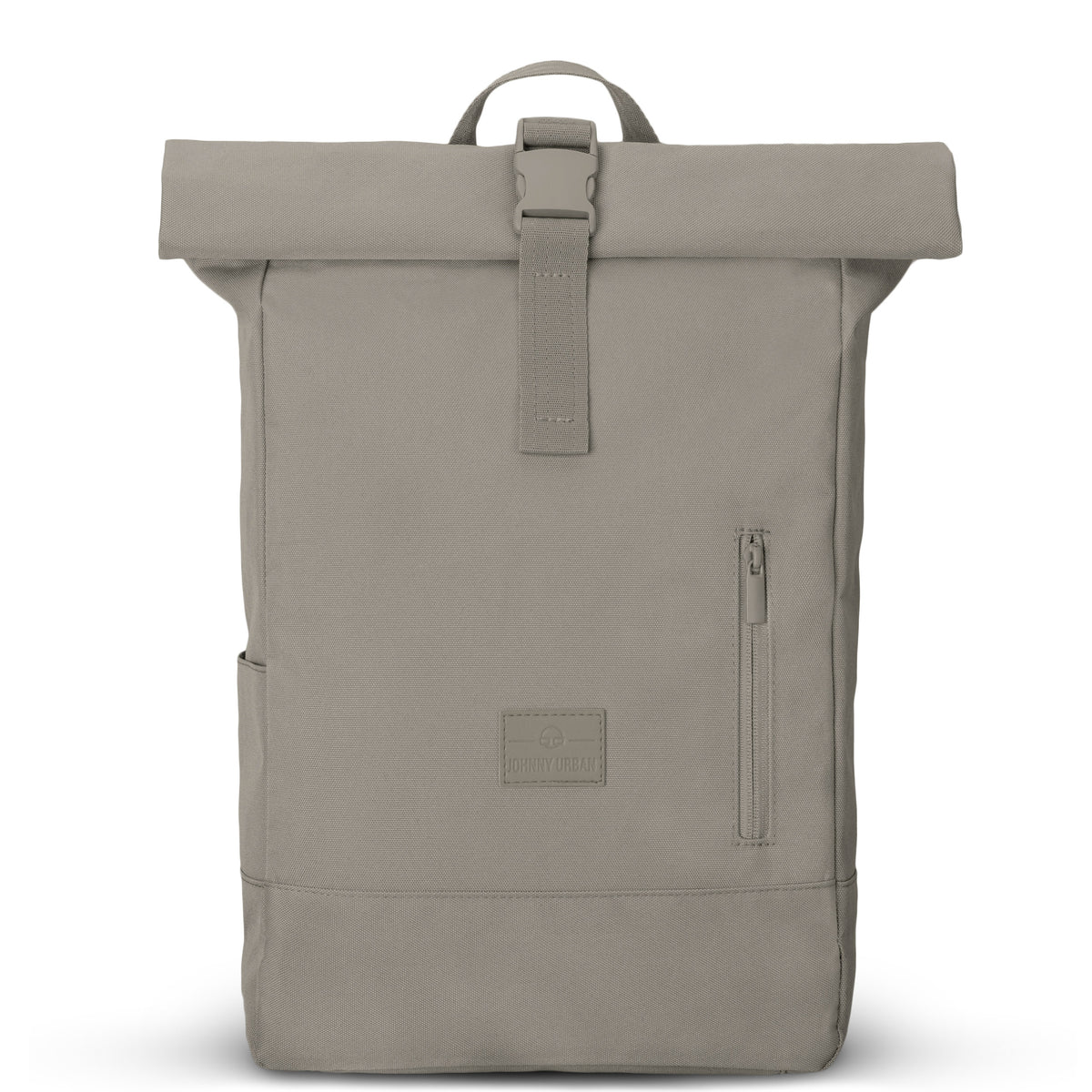 Rolltop-Rucksack Robin Medium in desertgrau mit Frontreißverschluss und geprägtem Johnny Urban Logo
