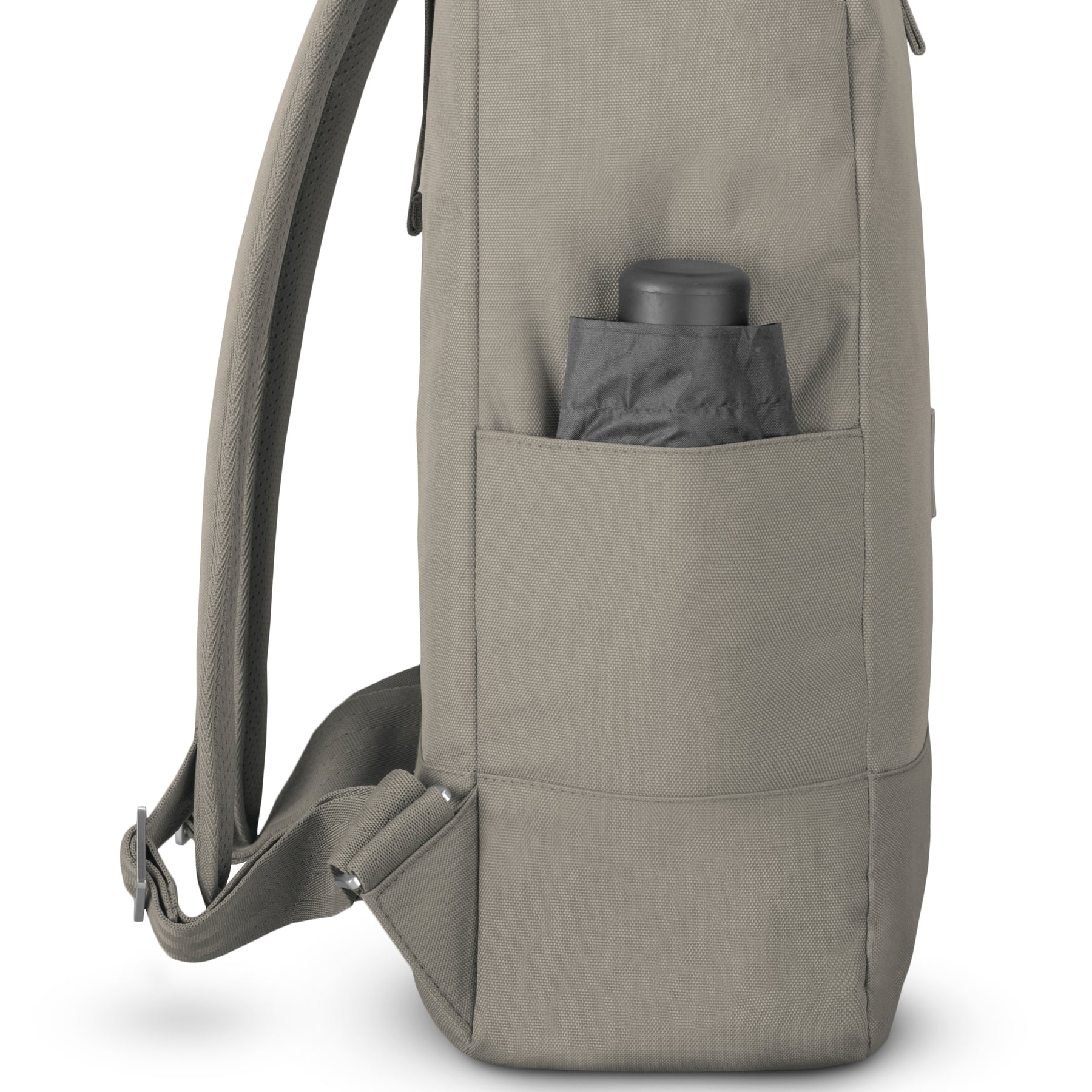 Rolltop Rucksack 'Robin Large' in Taupe mit seitlicher Außentasche mit Flasche